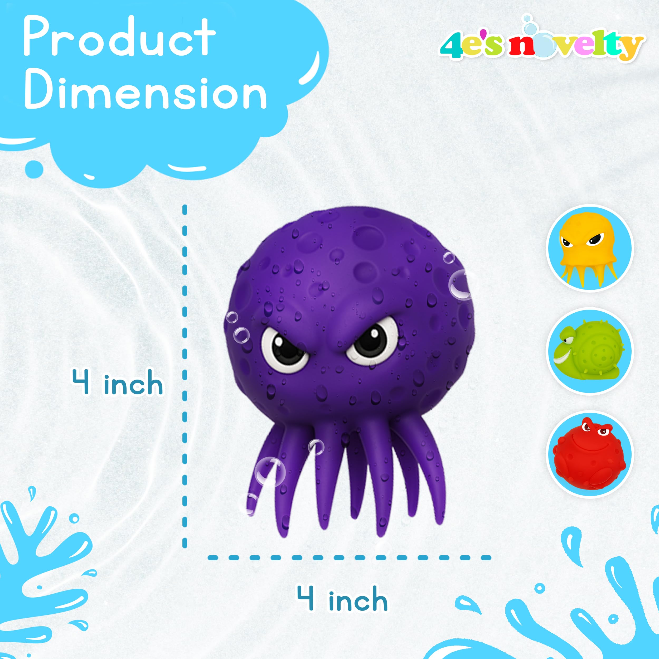 4E's Novelty Bolas de agua de pulpo de animales marinos, paquete de 4, bolas sensoriales de pulpo para salpicaduras de agua, relleno de cesta de Pascua