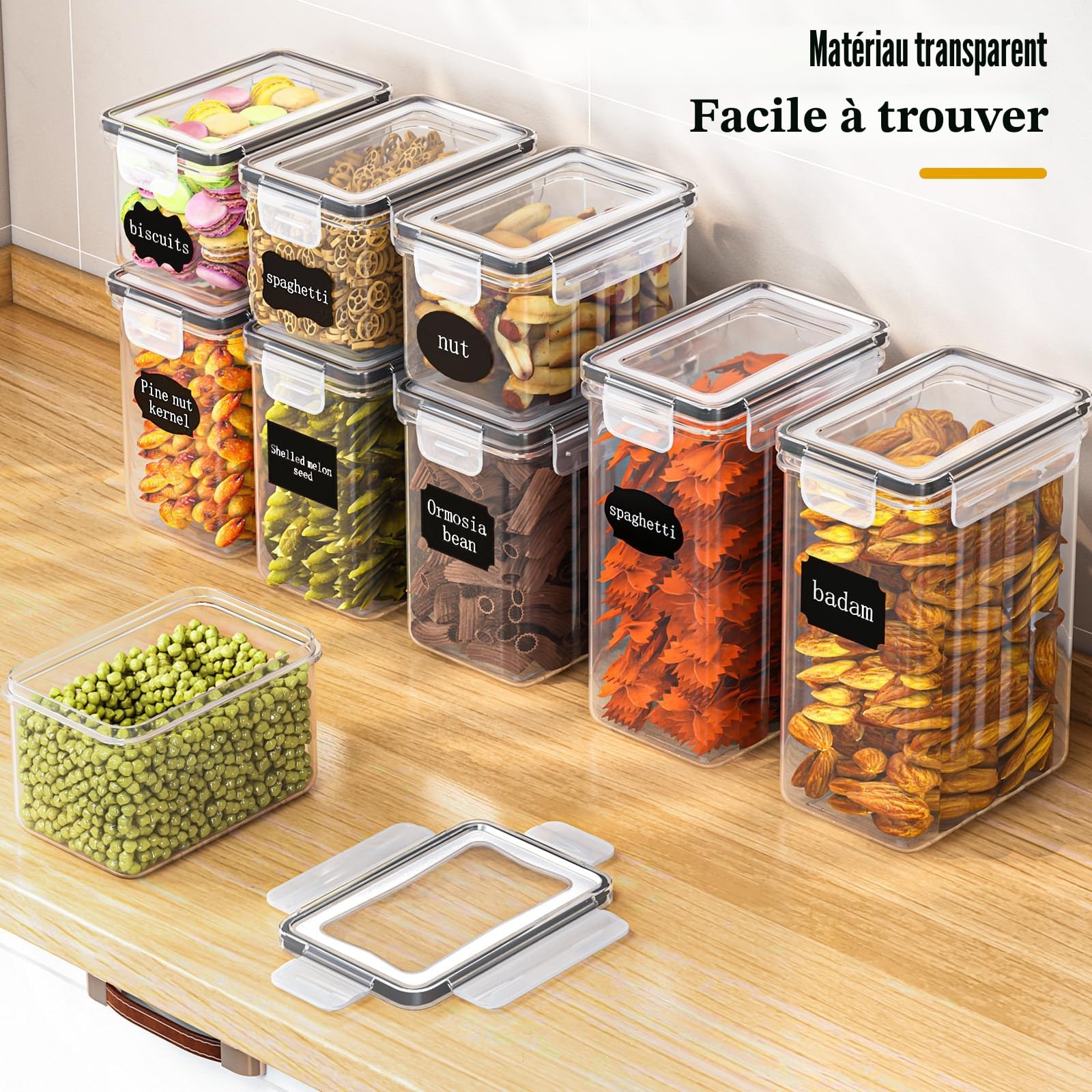 Storivo Food storage Lot de 24 boîtes de conservation hermétiques avec couvercle, organisateur de cuisine pour farine, sucre, céréales, etc., avec étiquettes et marqueurs, pour cuisine et