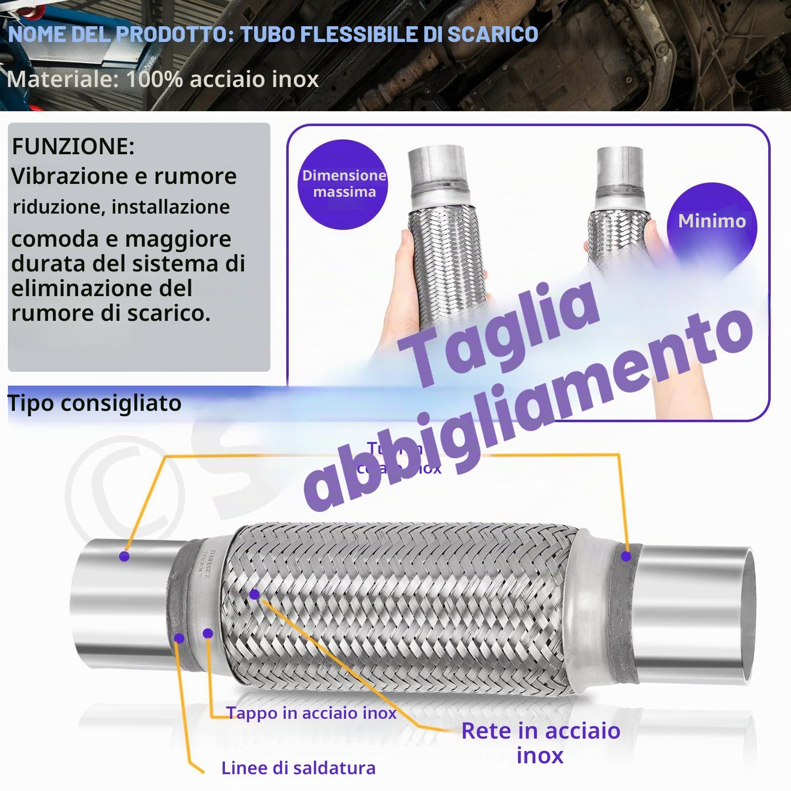 Swpeet 3 pezzi tubo di scarico 2 x 6 pollici con kit giunto di scarico 2 pollici tipo universale tubo di scarico doppio intrecciato in acciaio inossidabile per veicoli pesanti e automobili