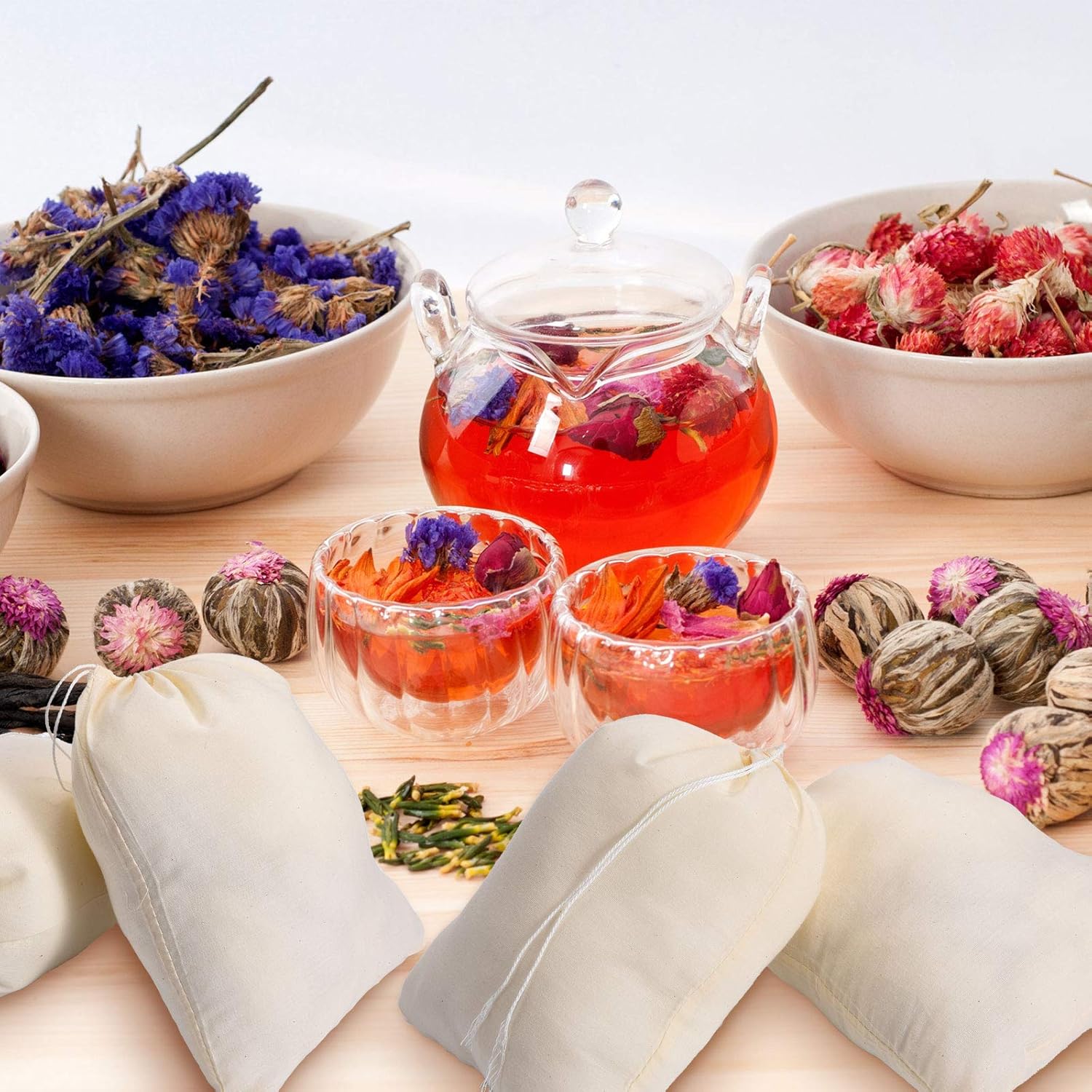 Pangda 100 Pieces Drawstring Cotton Bags Muslin Bags for Storage, Teas, Spices, Soaps, Candy, Jewellery, Wedding Party Favors and DIY Craft Home Decor (8 x 10 Inches) - Image 6