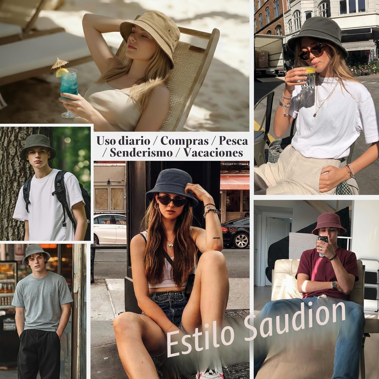 Voqeen Sombrero Mujer Verano Gorro de Pescador Playa Algodón Sombreros para el Sol Protección UV con ala Ancha Plegable Vintage Bucket Hat Unisex para Viaje Senderismo