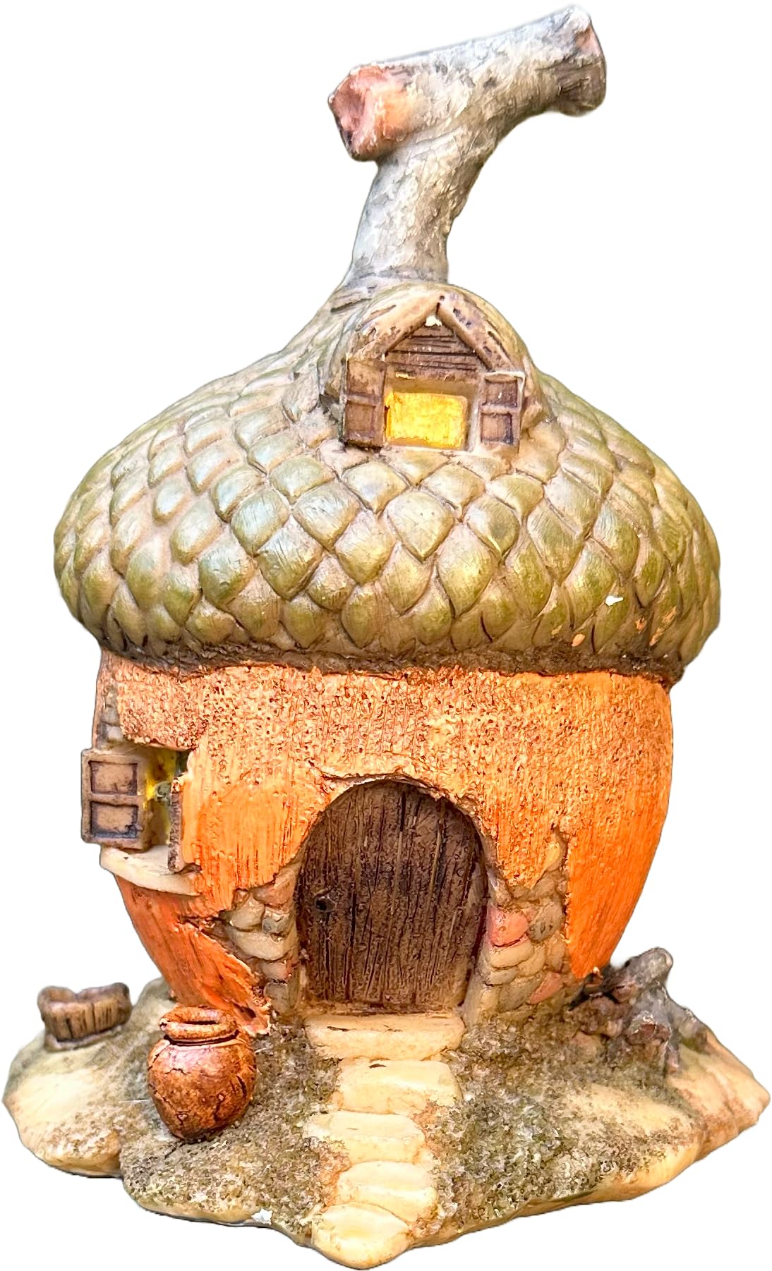Mokoboho Acorn Fairy Garden House, 5.5" Tall, Brown Resin