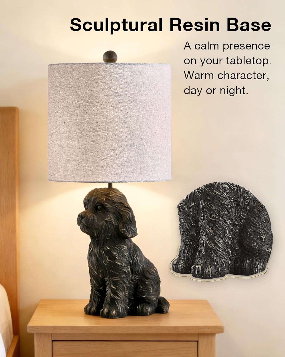 Crestview Collection 24" Bronze Doodle Dog Table Lamp, Resin Desk Lamp with Linen Shade,Cute Bedside Lamp for Bedroom,Nightstand Lamps for Living Room,Unique Aesthetic Home Room Decor Gifts