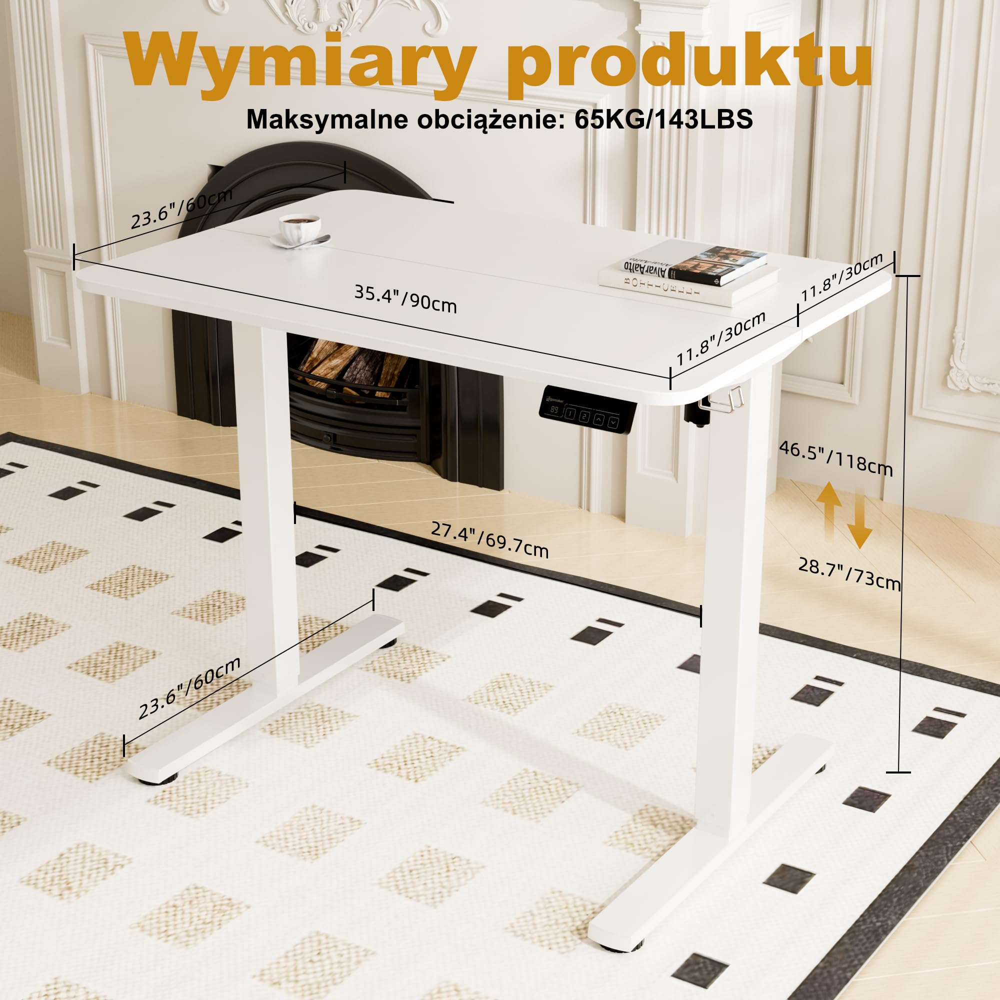 ERGOMAKER Elektryczne biurko z regulacją wysokości 90x60 cm z funkcją pamięci, ergonomiczne biurko stojące do domu i biura, Biały