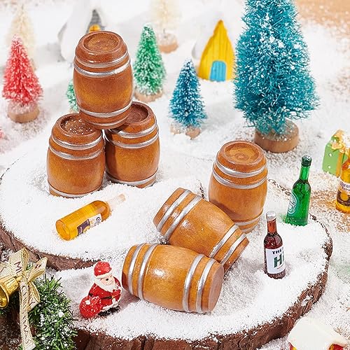 Miniatura 5 de NBEADS 6 barriles de madera en miniatura, 1 x 1.6 pulgadas, accesorios de bebida para casa, barril de cerveza, modelo para decoración de jardín de