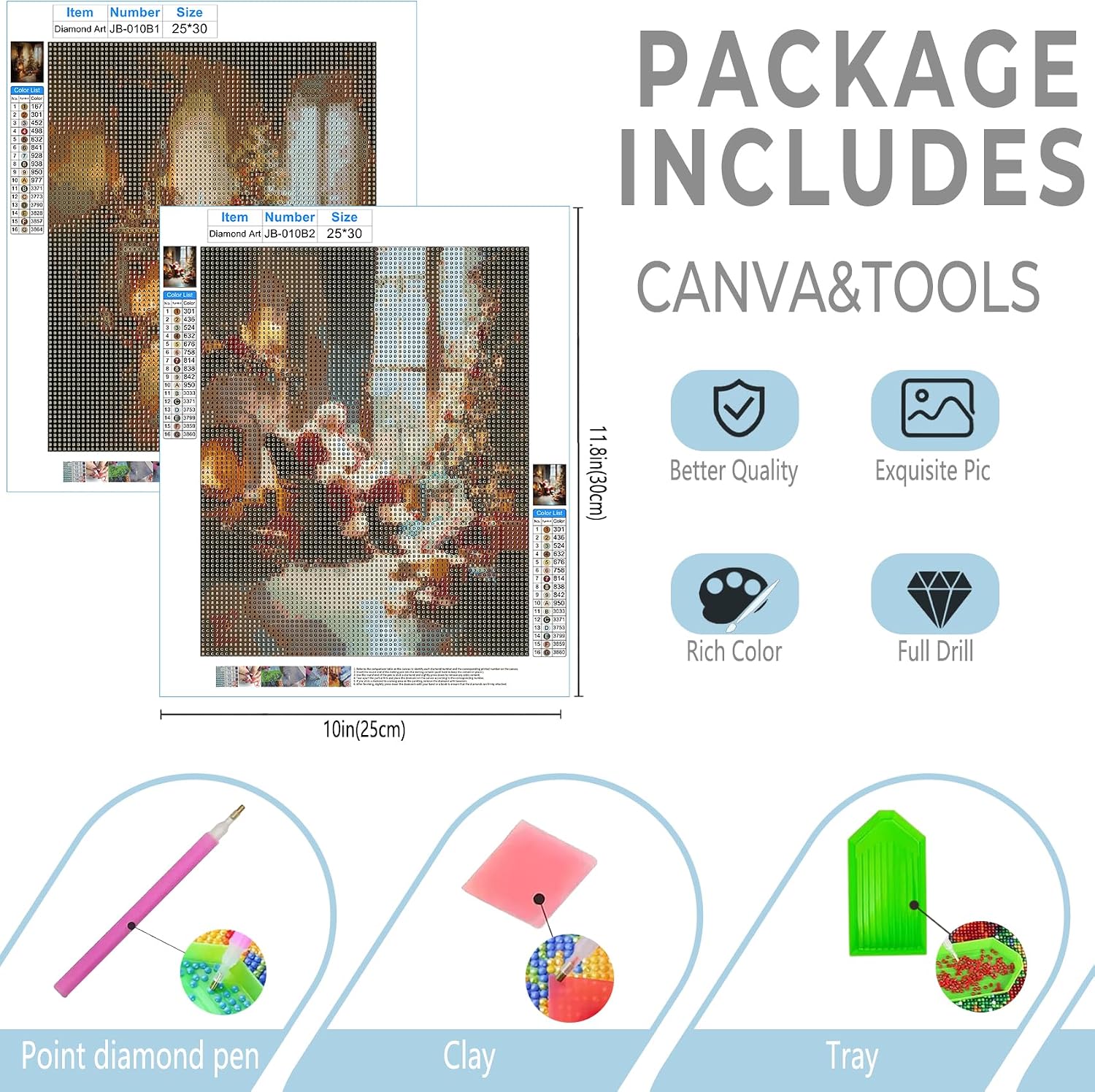 Foritho 2 Pack Vintage Winter Christmas Diamond Art Kits for Adults, Rustic Christmas Tree Fireplace Santa Claus Diamond Painting Kits, DIY Diamonds Gem Art Painting for Home Wall Decor, 9.8x11.8 Inch image 3