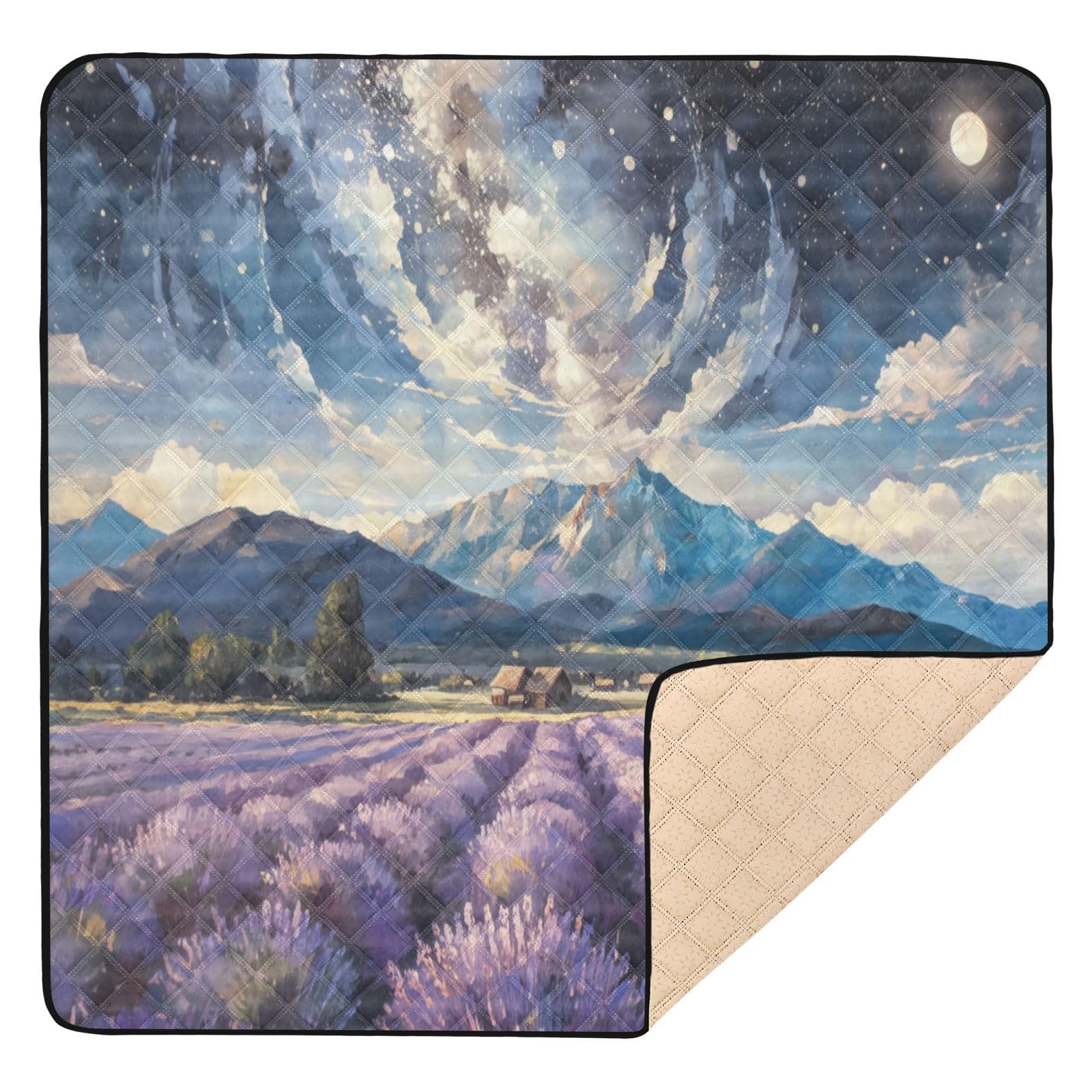 Kigai Oil Painting Lavender Baby Play Mat for Floor and Playpen 50x50 inch Non-Slip Baby Activity Playmat Waterproof Foldable Crawling Mat for Infants Toddlers