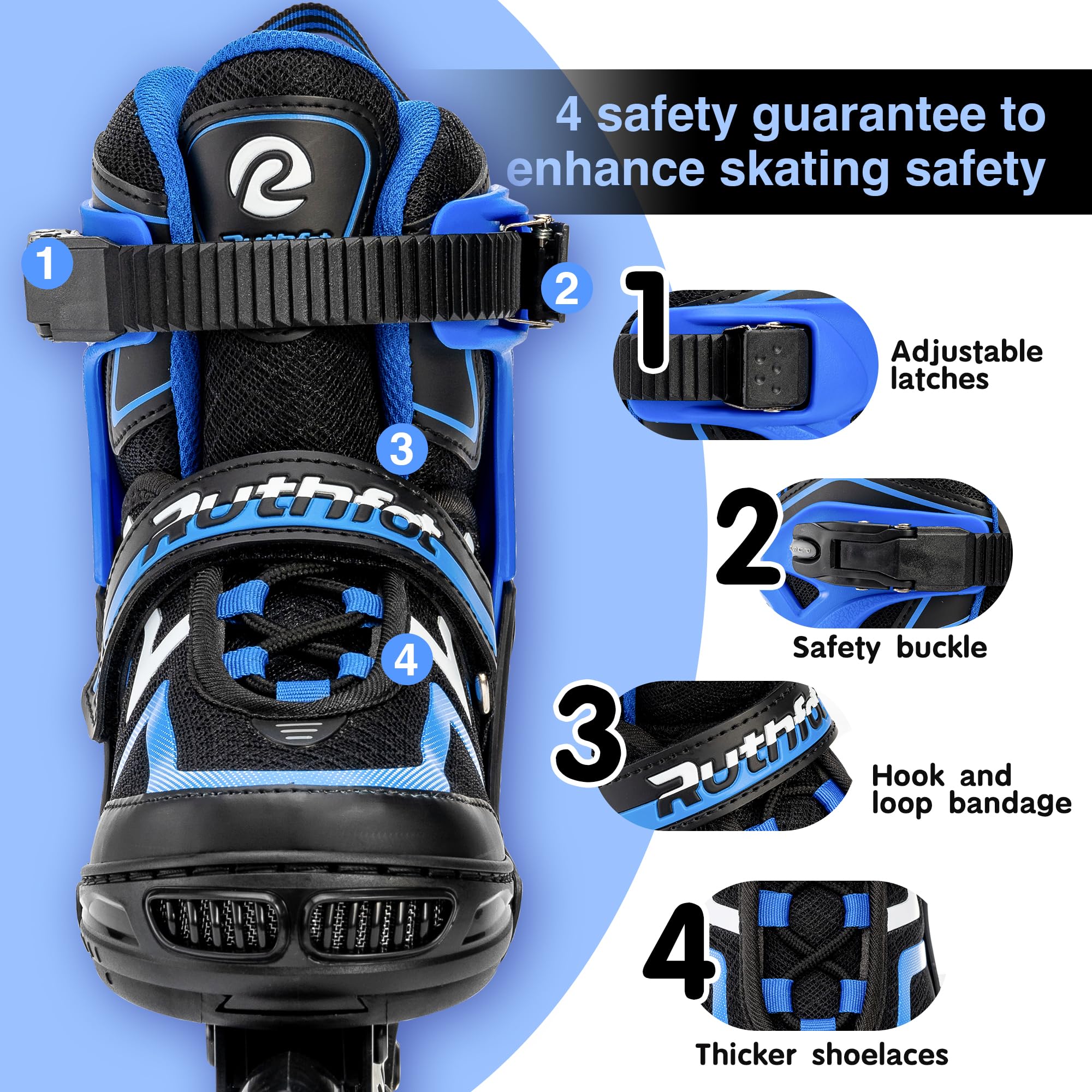 Ruthfot Patins à roulettes réglables pour Enfants, garçons et Filles, Patins Lumineux pour Enfants de 6 à 12 Ans, patines Lumineuses d'extérieur pour Femmes et Hommes - 3