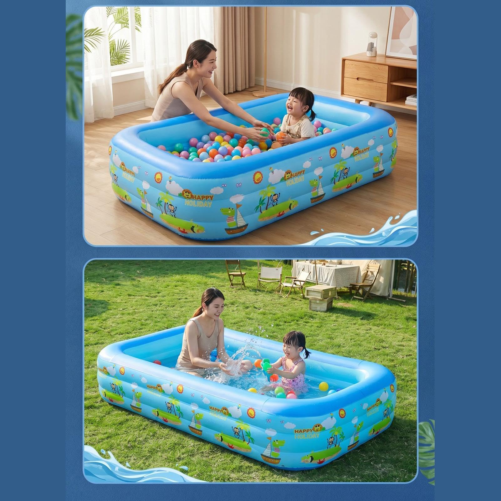 Piscina Gonfiabile Bambini - Grande Pieghevole Portatile Resistente Ai Raggi UV | Piscina Gonfiabile Estiva per Bambini,per Temperature Calde, Giardino, Cortile, Patio, Prato e Party al