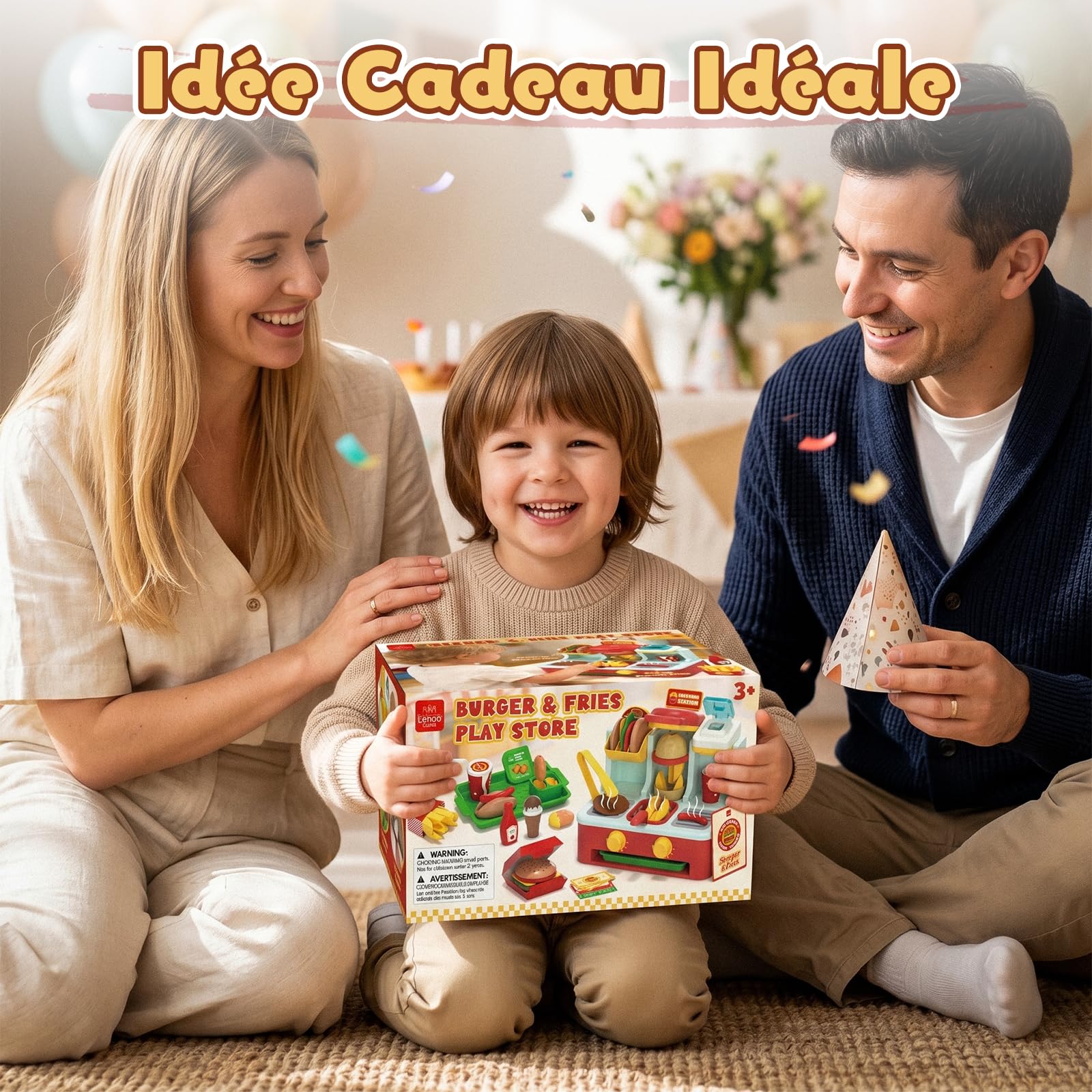 Lehoo Castle Accessoire Cuisine Enfant avec Hamburger, Dinette 3 Ans, Jouet Alimentaire Montessori 3+Ans, Cadeau Parfait pour Noël et Fête