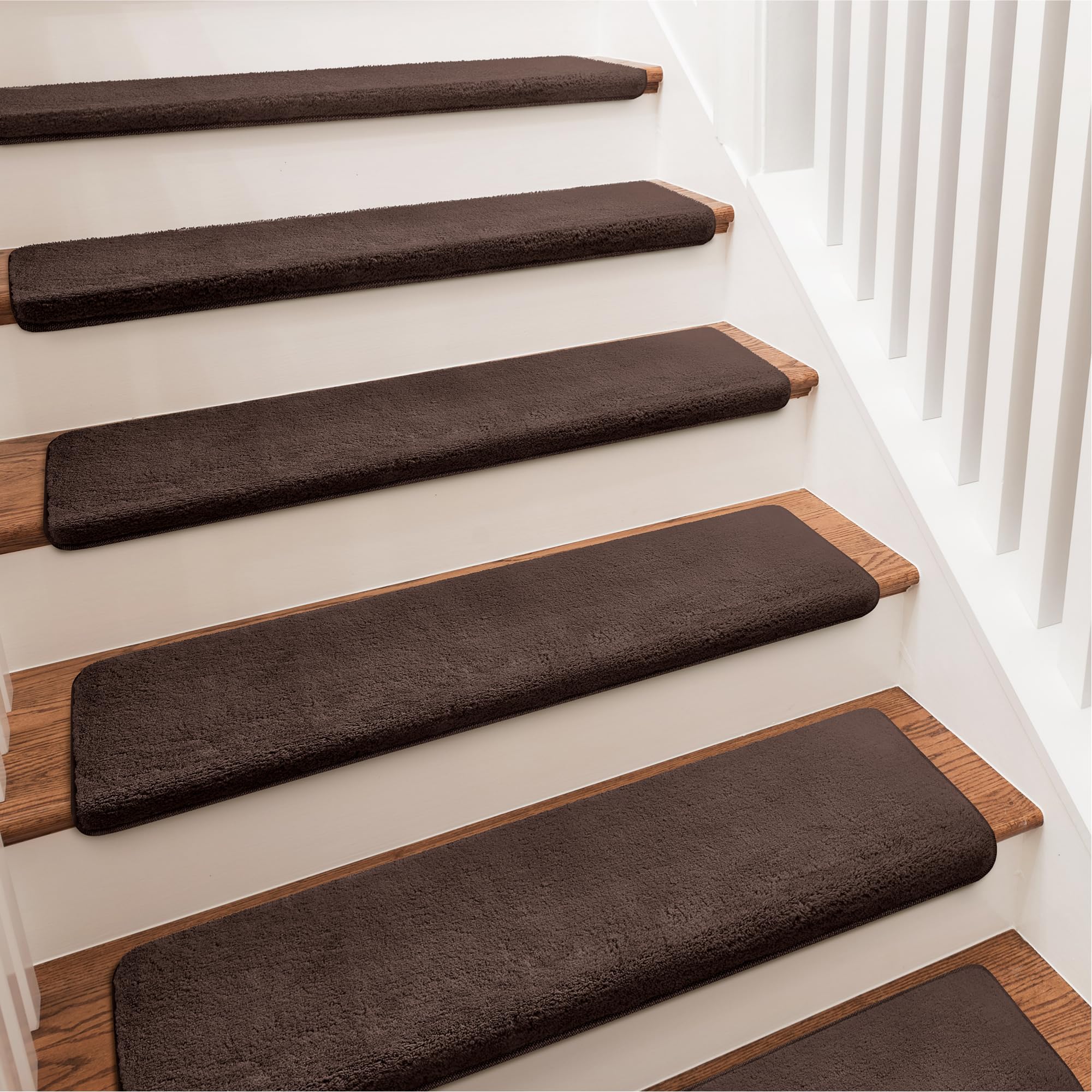 PURE ERA Bullnose Carpet Stair Treads Ultra Plush Dark Brown 2 Pcs