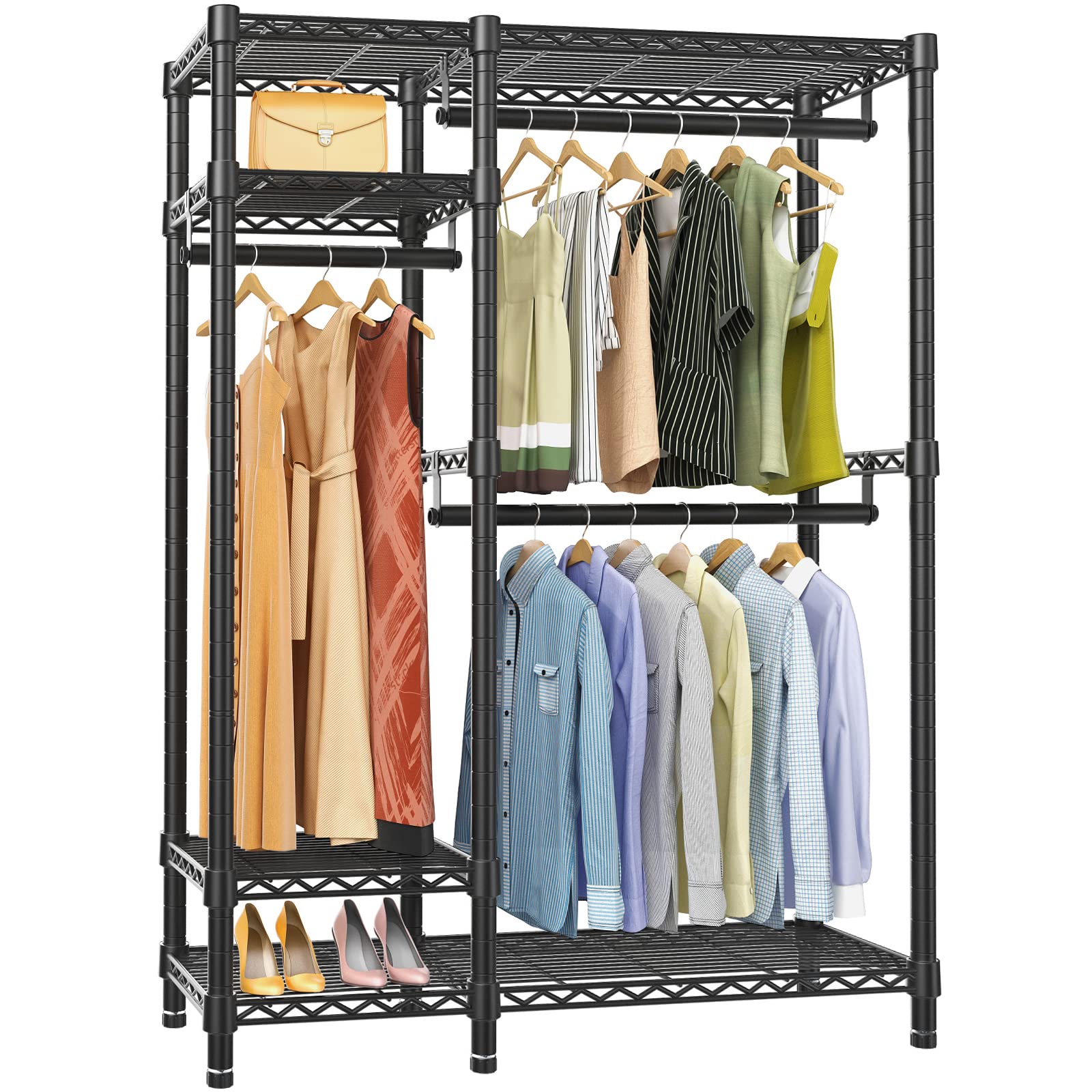 Amazon Com Vipek V2s Garment Rack Heavy Duty Commercial Grade Clothes Rack 4 Tiers Adjustable Wire Shelving Clothing Racks With 3 Hanging Rods Freestanding Closet Metal Wardrobe Closet Max Load 650lbs Black
