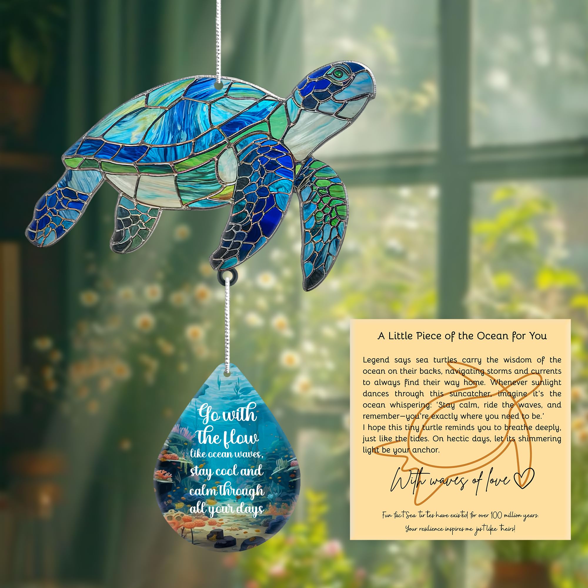 Sea Turtle Christmas Ornament with Waterdrop Quote – Sea Turtle Gifts for Women, Beach Gift for Women, Beach Lovers – Ocean Themed Gift, White Elephant Gifts for Adults