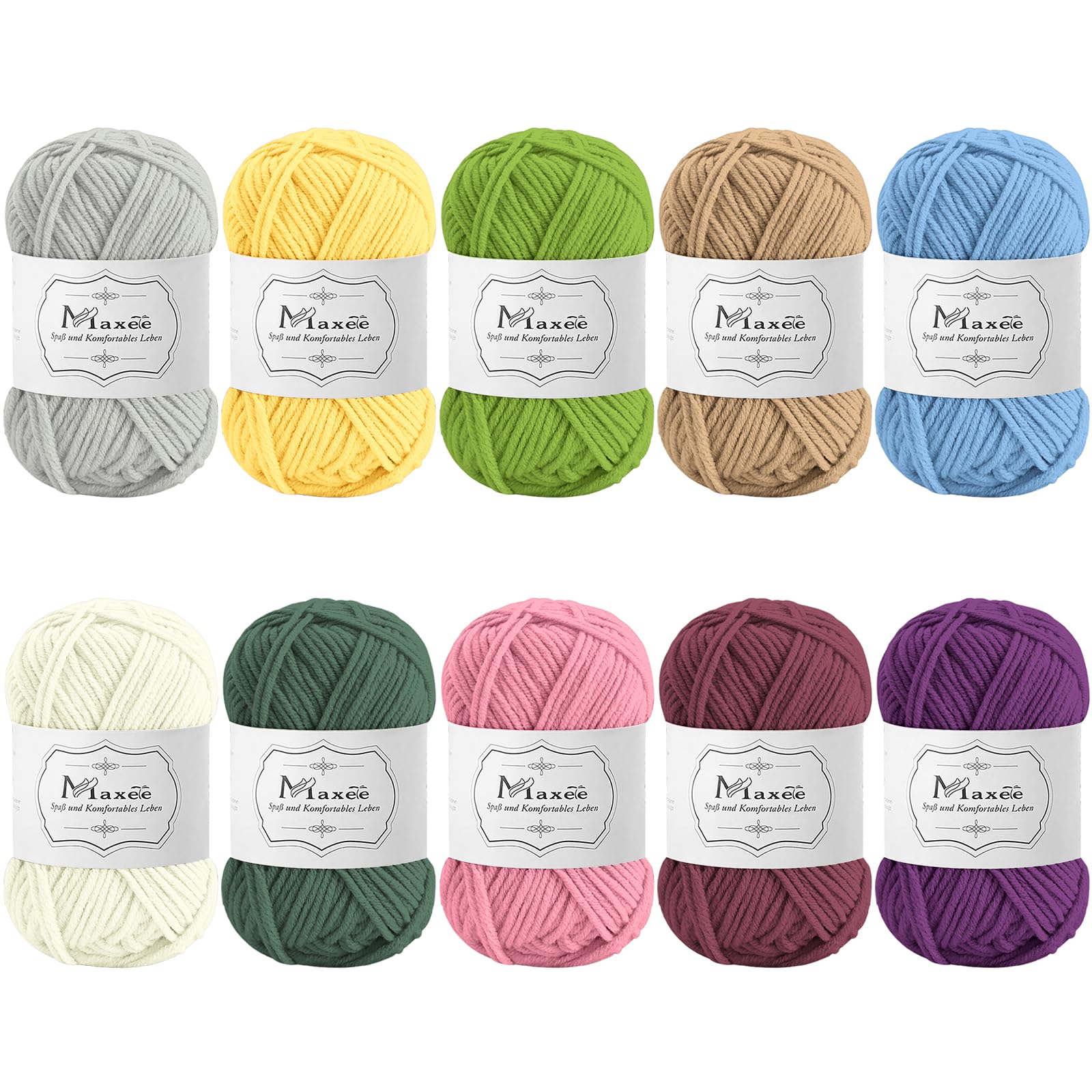Maxee Häkelgarn 500g (50g*10 Farbe), Acryl Wolle Zum Stricken, Garn zum Häkeln und Stricken, Hand Knitting Yarn Set, Handstrickgarn Baumwollgarn für Häkeln, Wolle zum Stricken und Kunsthandwerk