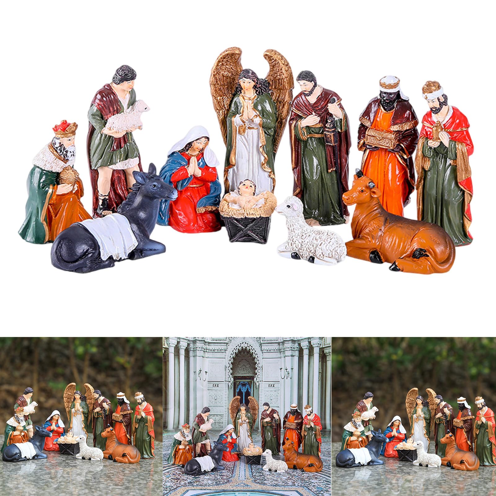 MLWSKERTY 10cm Nativity Scene Holy Family Figurines Statue Set for Christmas Indoor Tabletop Decoration and Religious Giving