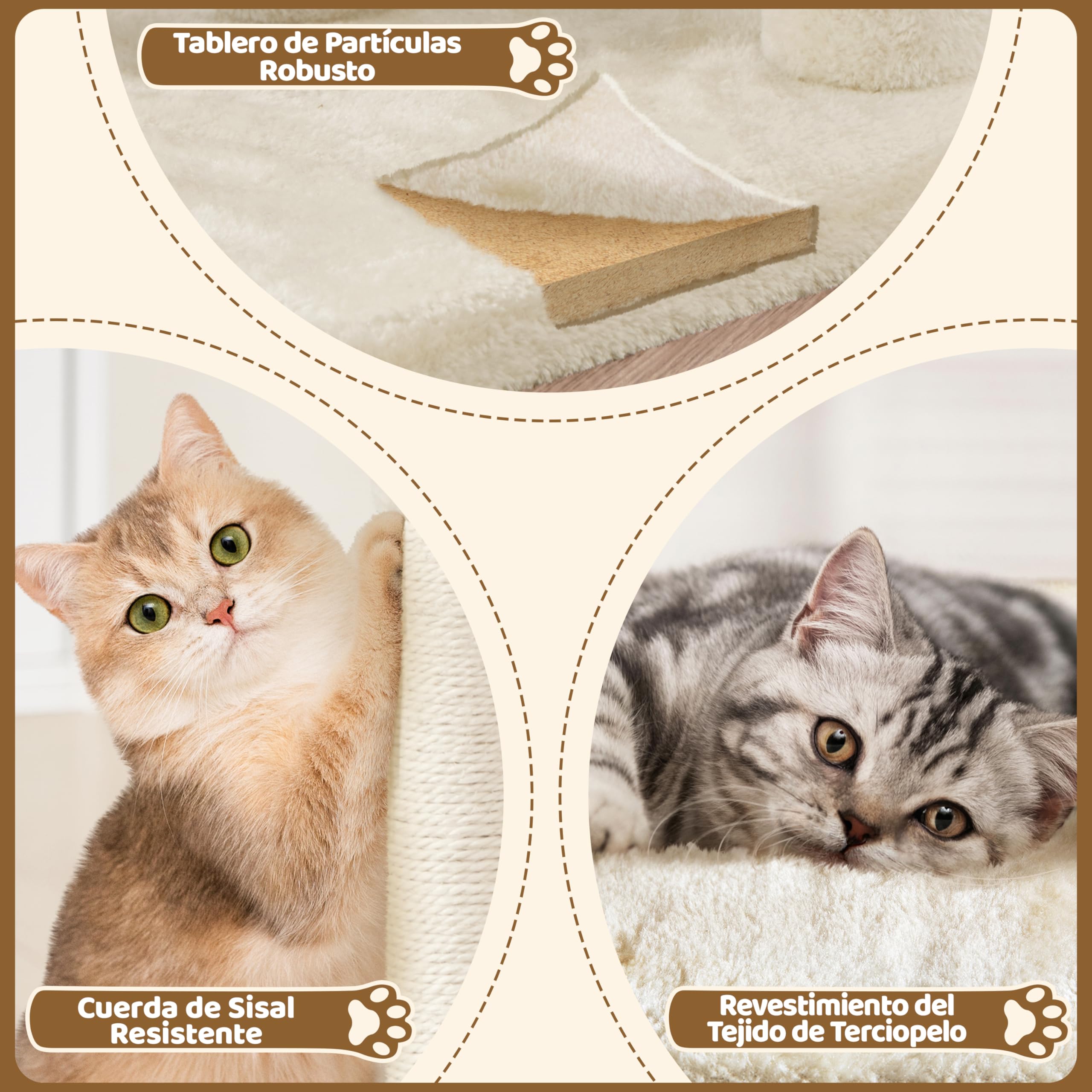 Yaheetech Árbol Rascador para Gatos 3 Niveles Torre con Condominio Beige