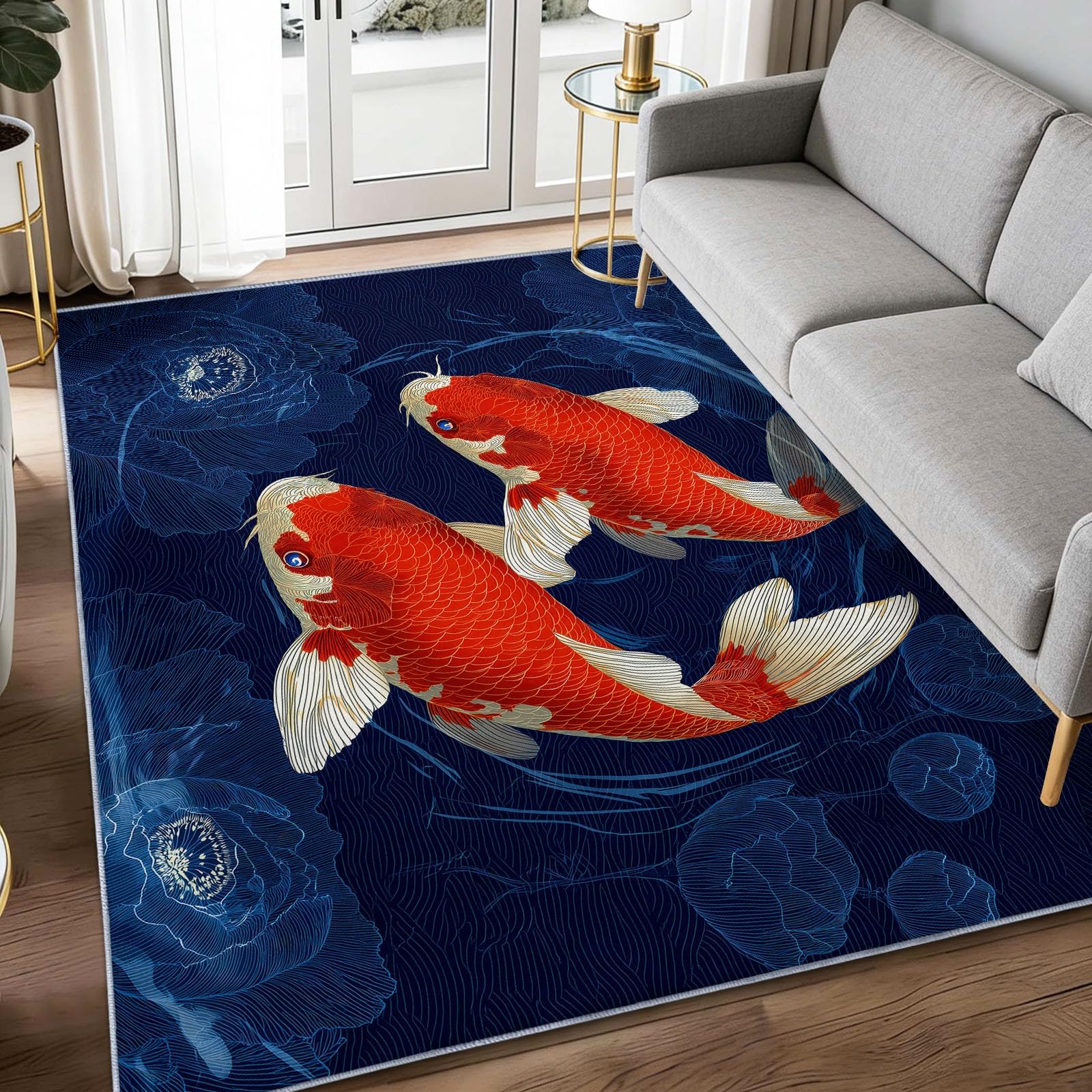 Tapis Lavable 120x180 Moderne Tapis Bleu Fleur 3D