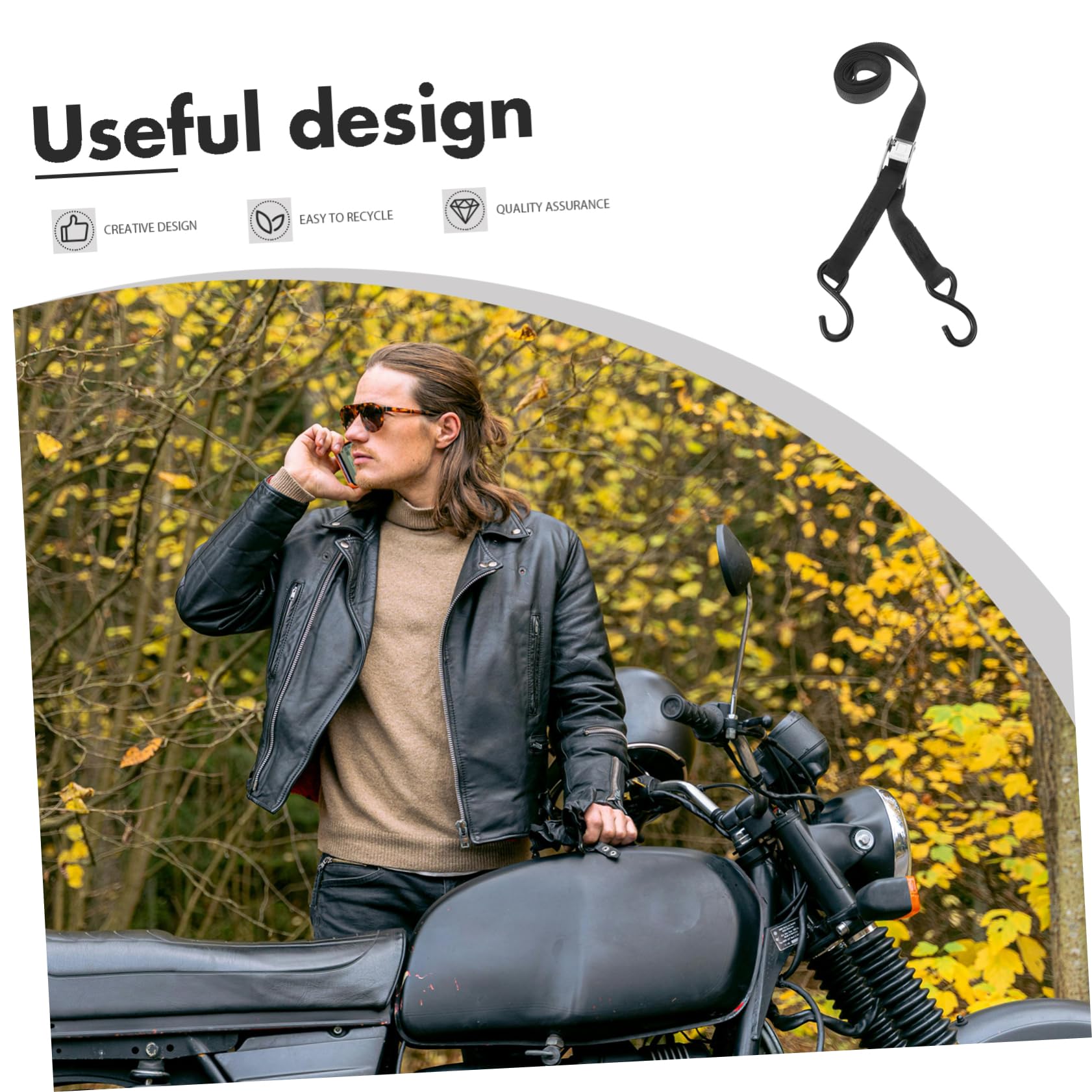 Motorrad Spanngurt aus Polyester, Schwarz, Zurrriemen | Gepäckgurt zum Sichern von Motorrädern, Befestigungsriemen für Ladung, 2 Stück Packung