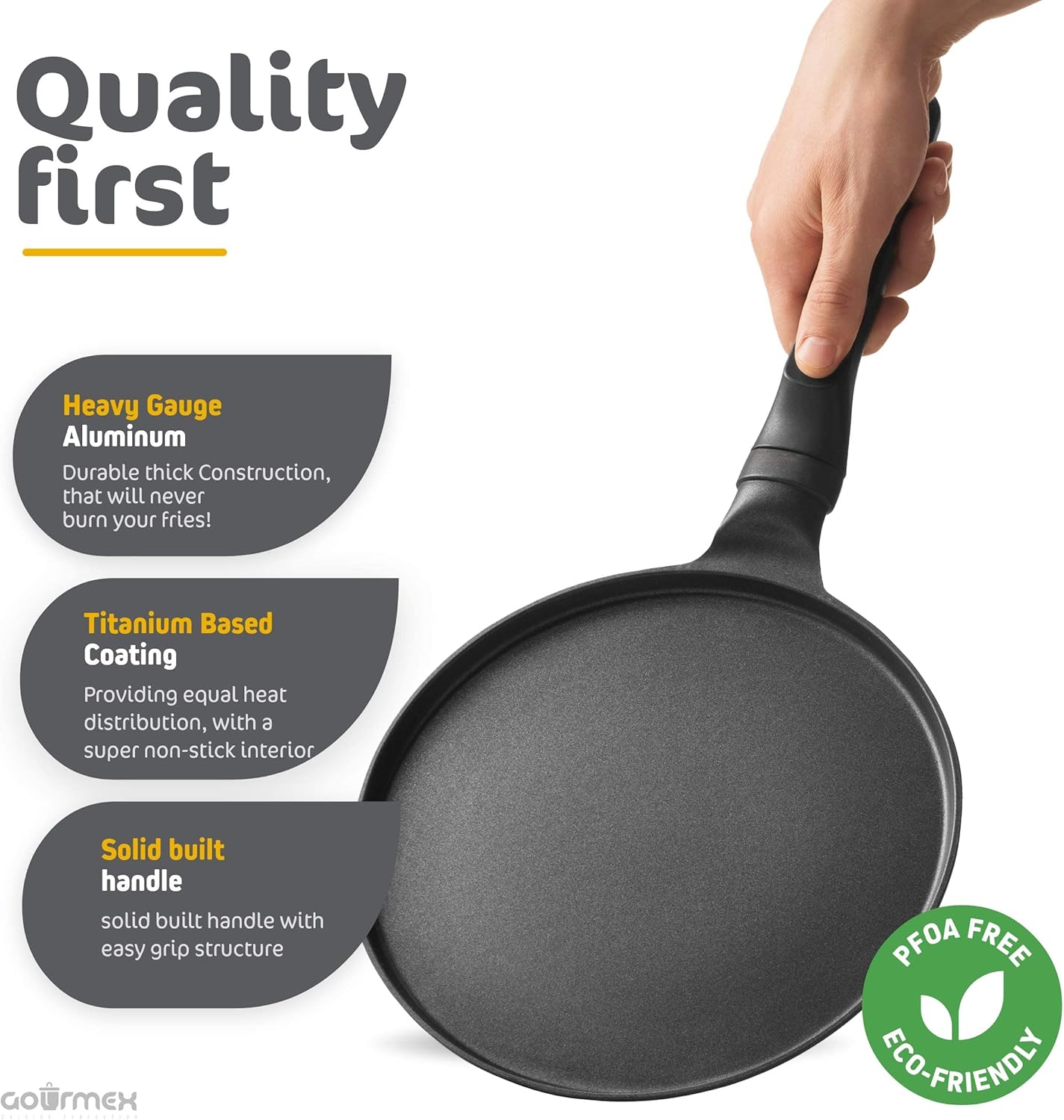 GOURMEX Black Induction Crepe Pan, With PFOA Free Nonstick Coating | Ideal Induction Pan for Egg Omelet and Flat Pancake | Cookware Compatible With All Heat Sources | Dishwasher Safe (9.5"): Home & Kitchen