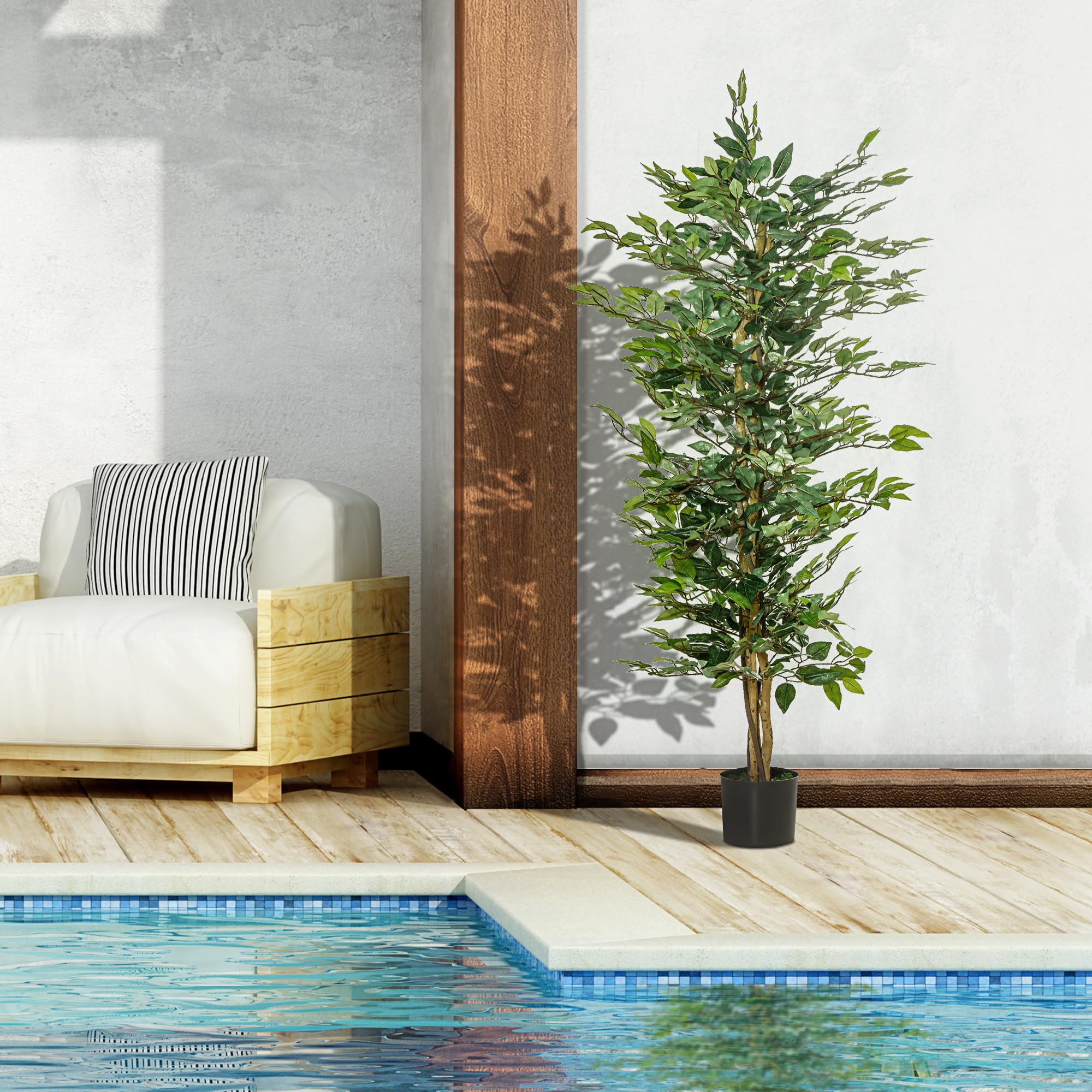HOMCOM Arbre Artificiel Plante Artificiel ficus Hauteur 1,5 m Tronc Branches Liane Lichen Feuilles Grand réalisme Pot Inclus