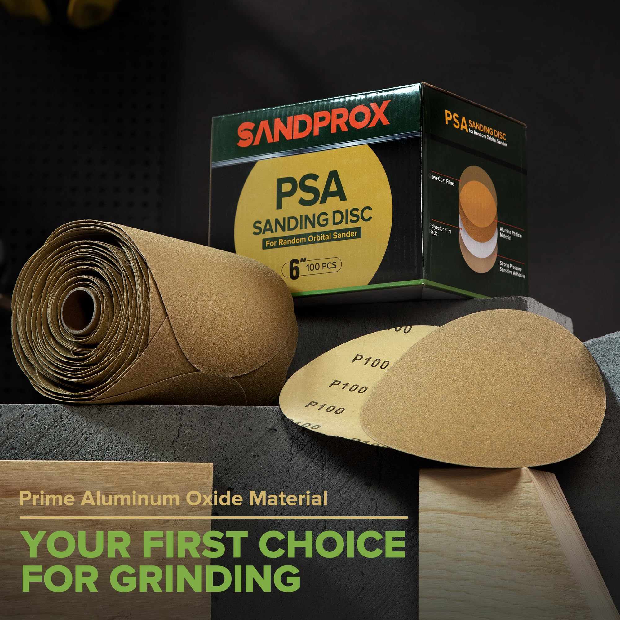 BHA 6 Inch PSA Sanding Discs On Roll - 320 Grit Gold Adhesive Back Sandpaper, 100 Pack