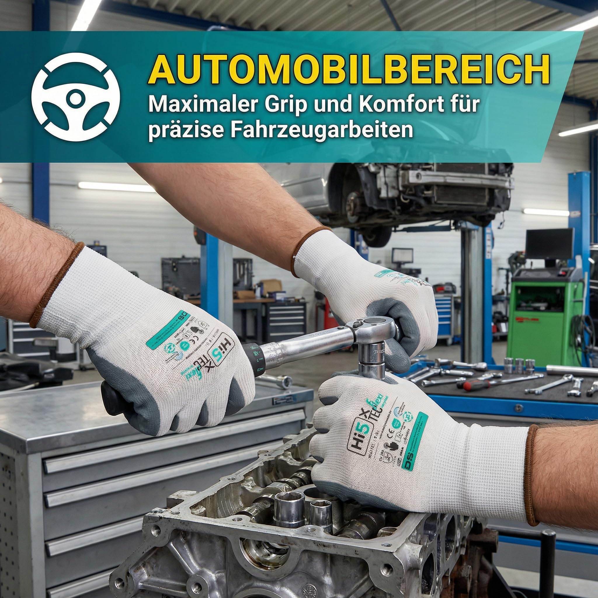 Hi5 X-FlexiTec Green Arbeitshandschuhe recycelt – 15G Polyester/Elasthan – Nitril-Mikroschaum-Beschichtung – EN 388: 4121X – Touchscreen – weiß/grau (120, M)