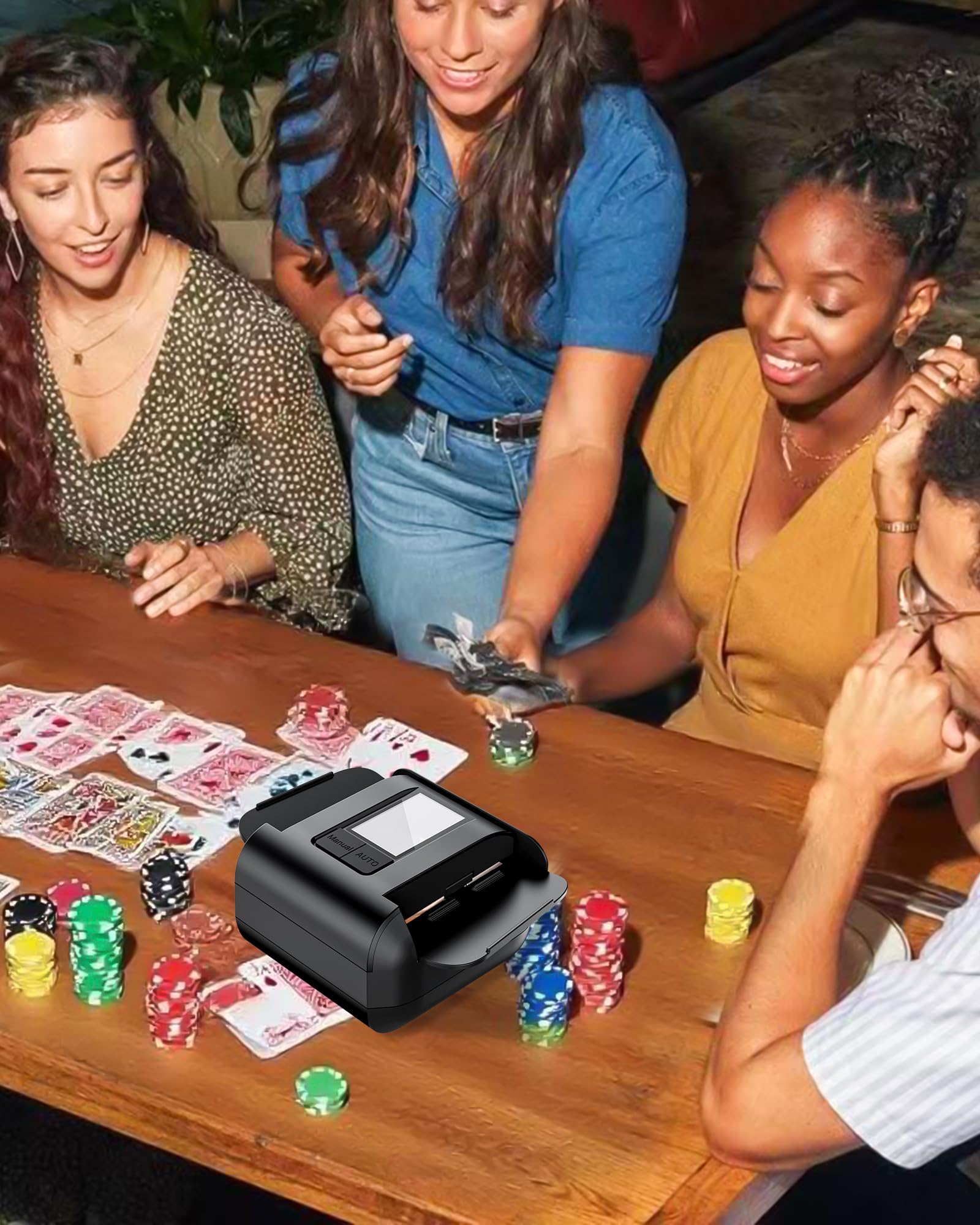 OBLITZON Kartenmischmaschine Elektrische Automatischer Kartenmischer für 1-2 Decks One-Press Auto & Manueller Modus Wiederaufladbar mit 2000mAh Geräuscharm Ideal für Poker UNO Blackjack Skip-BO - 5