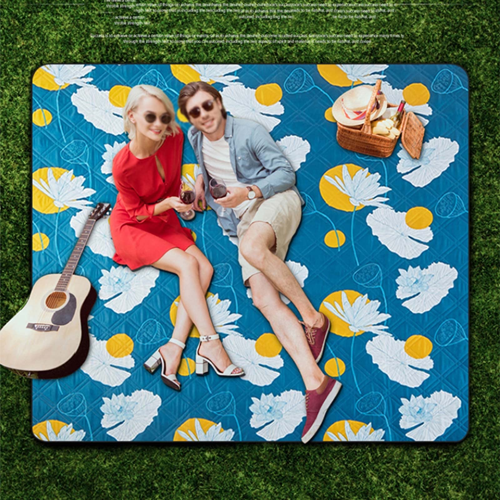 Couverture de Pique-Nique Imperméable, 200x200 CM Portable Tapis Pique Niques, Natte de Plage Nappe Picnic pour Jardin Extérieur (Color : Navy Blue)