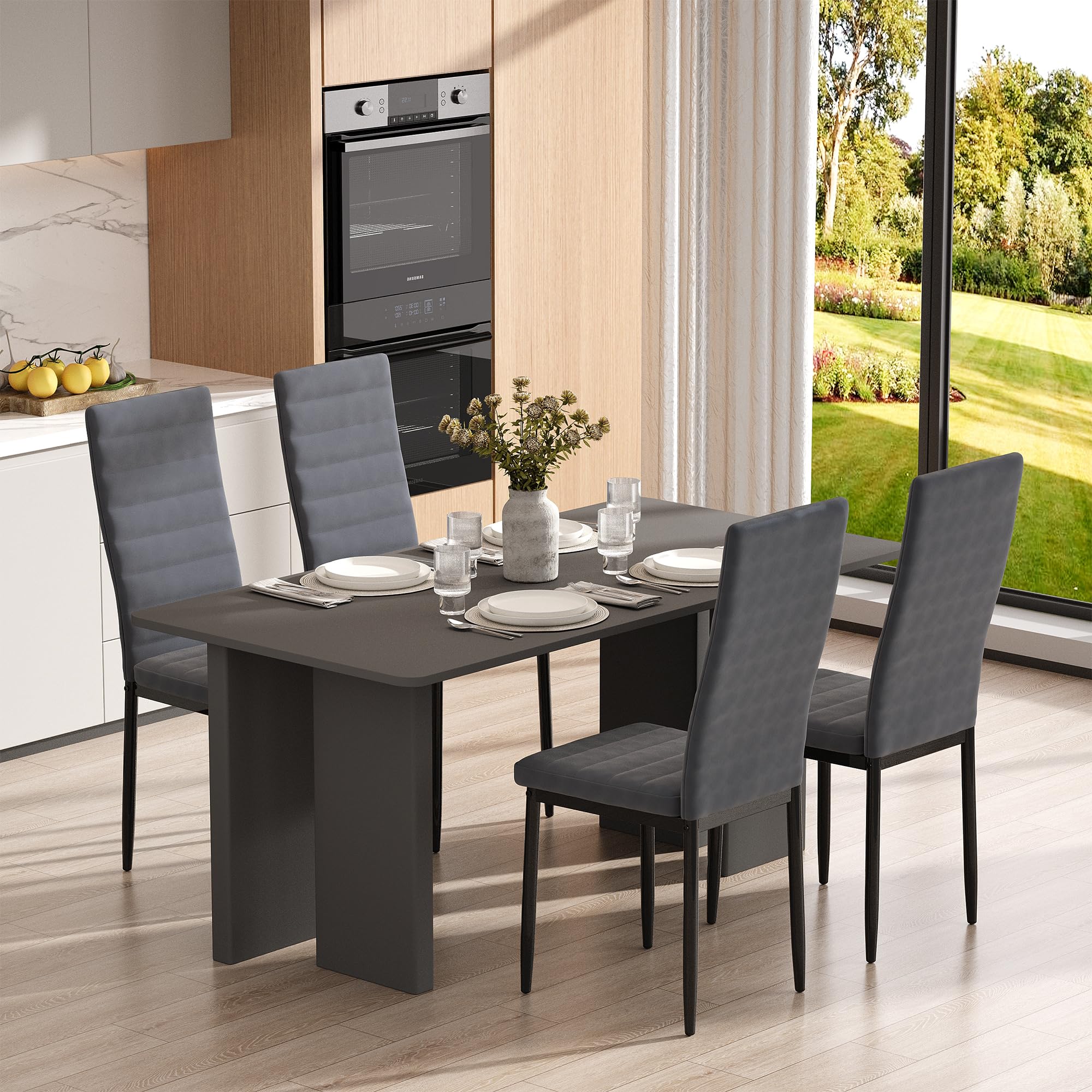 4 Chaises Salle à Manger en Velours, Lot de 4 Chaises de Cuisine, Chaise de Salon Mobilier, Idéales pour la Salle à Manger, Le Bureau et Le Salon, Gris Foncé, Daim