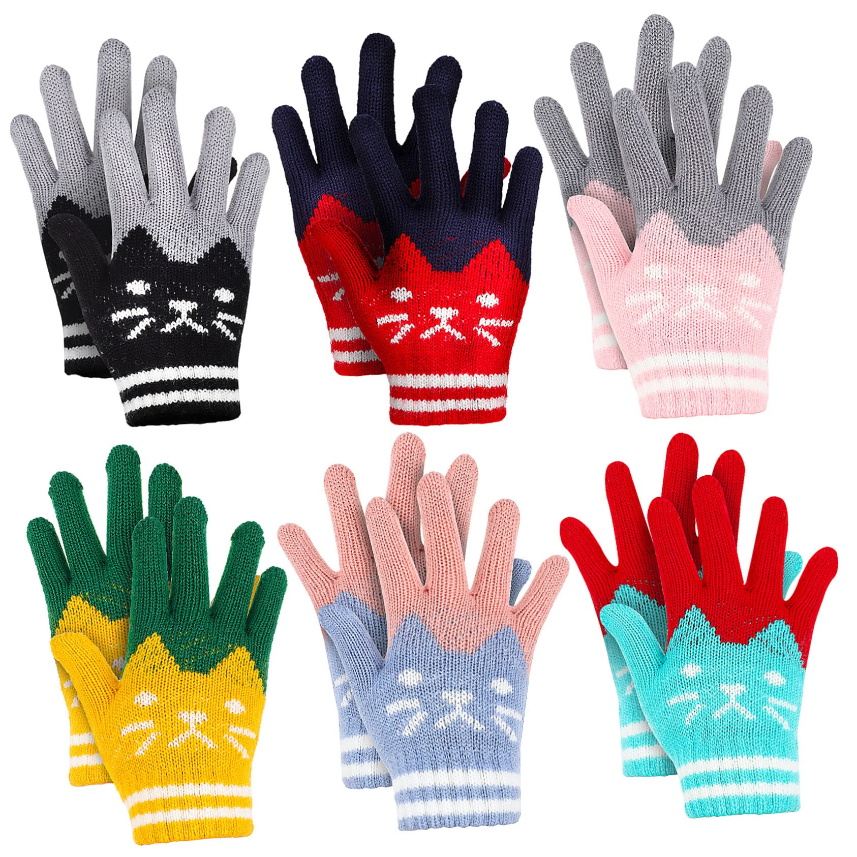 LIFKOME 6 Pairs Gloves Mittens Youth Cold Knitted Winter for Mitts Christmas Fur Paw Warm Cute Outdoor Acrylic