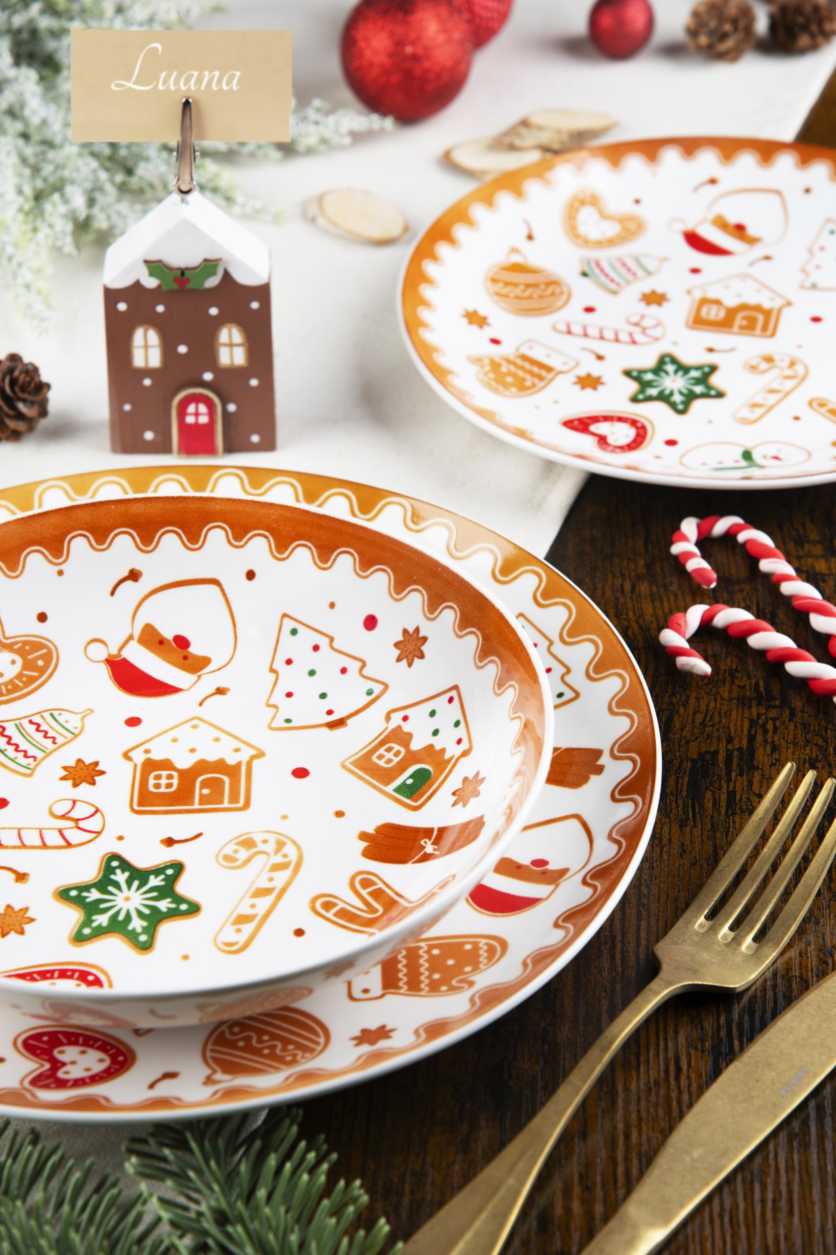 Excelsa Wonderful Ginger zestaw porcelanowych talerzy obiadowych, 18 sztuk, motyw bożonarodzeniowy