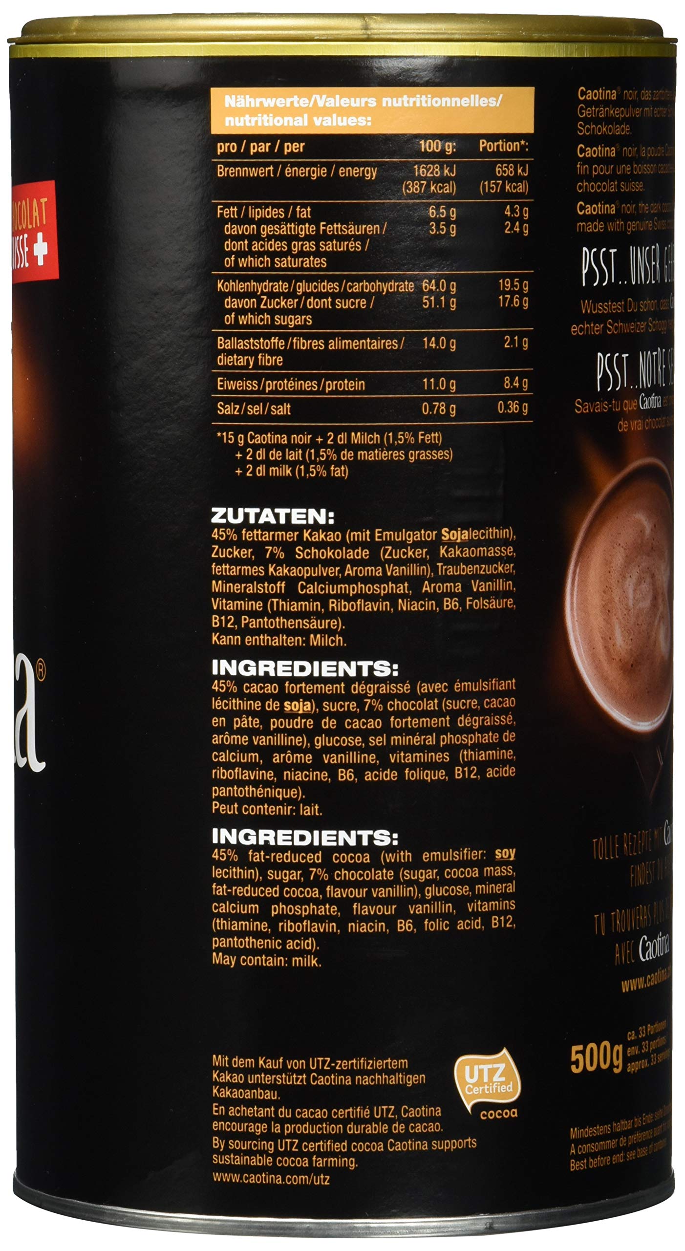 Caotina Noir Zartbitter Dose 500g, 6er Pack (6 x 500 g)