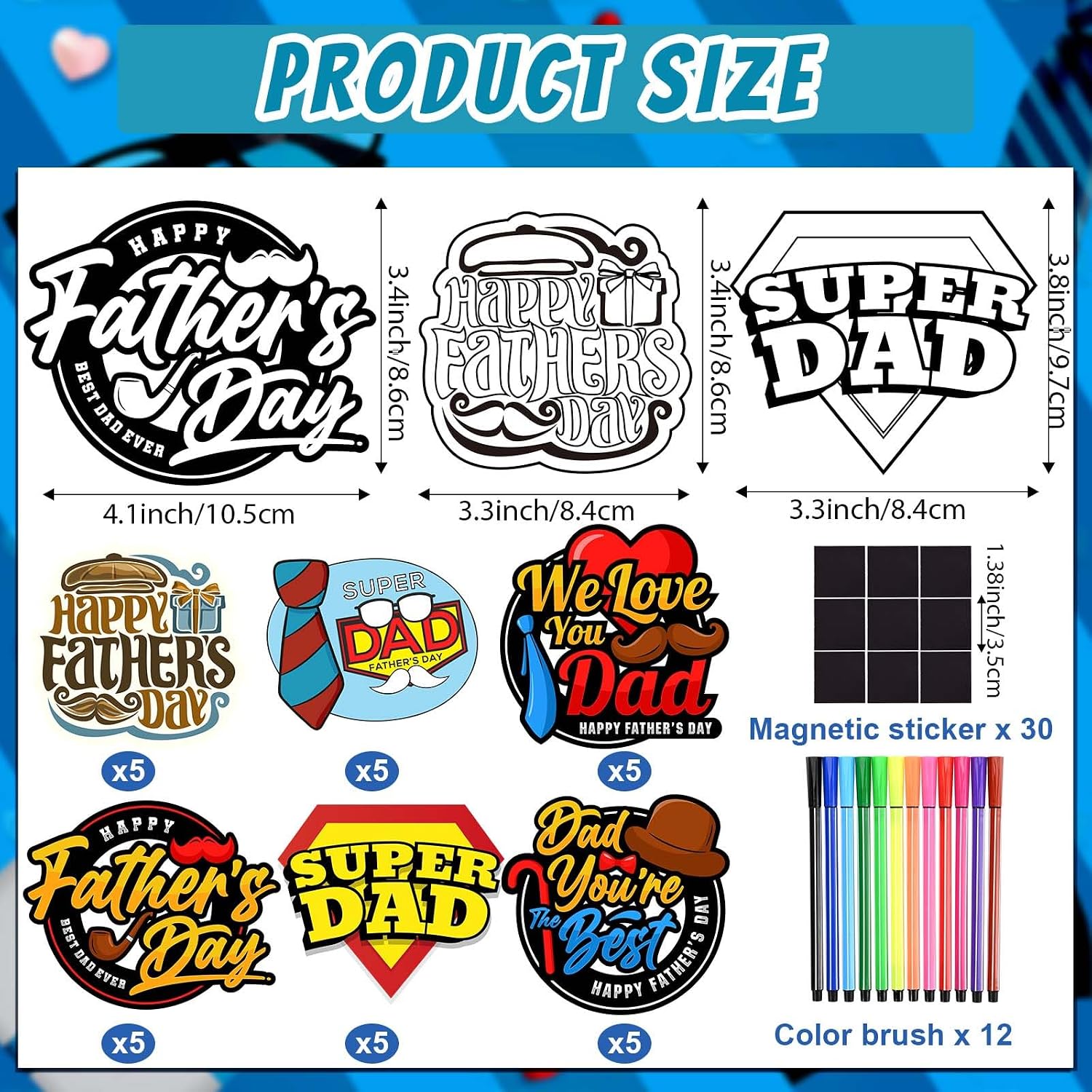 30 Pcs Father's Day DIY Magnets Crafts Kit Color Your Own Best Dad Magnets Dad's Birthday DIY Coloring Magnet Ornaments for Home Activities Party Favors image 2