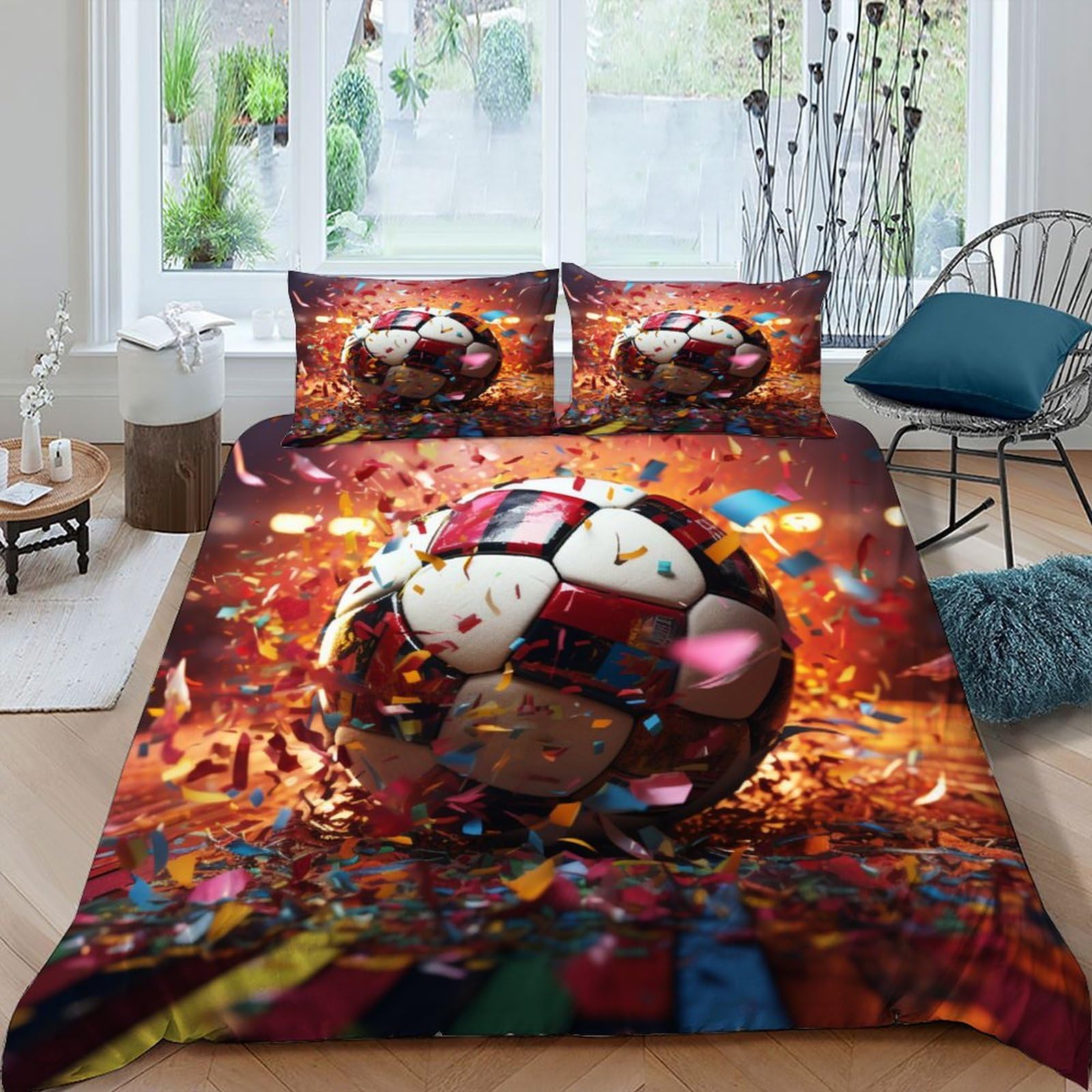 Football housse de couette 220x240 cm avec taies d'oreiller pour lit King
