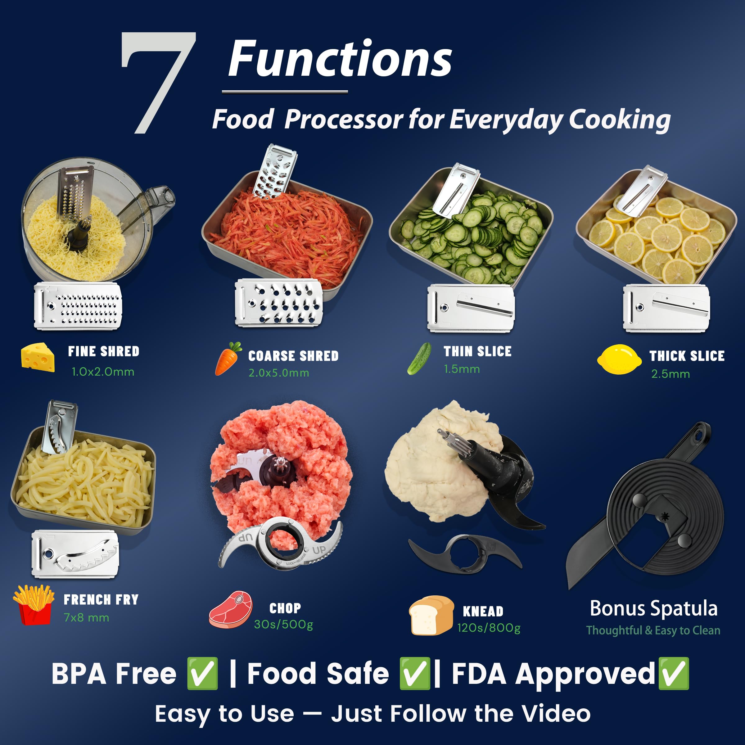 Procesadores de alimentos con cajones de almacenamiento de 14 tazas, gran canal de alimentación, cajón de almacenamiento incorporado, rejilla de queso, picar carne, triturar y rebanar