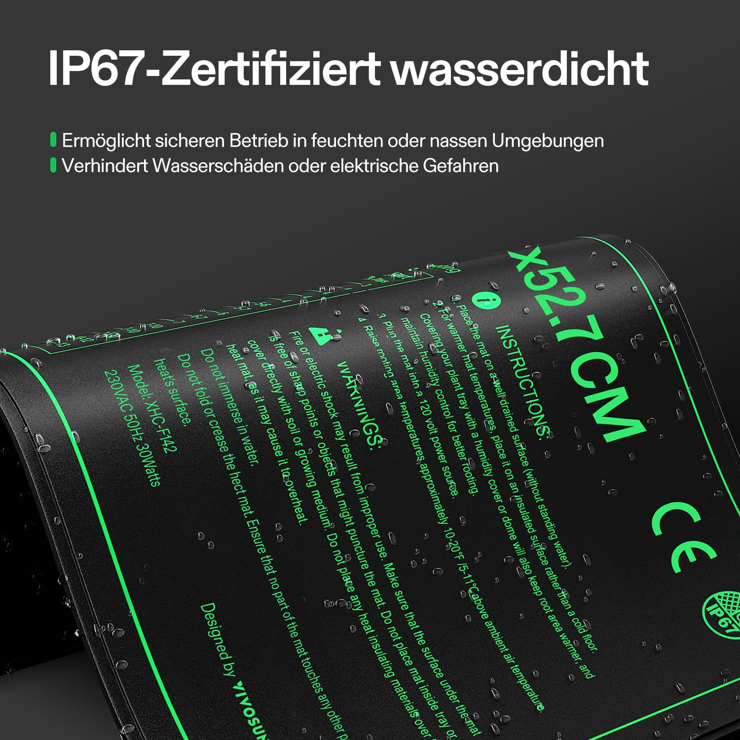 VIVOSUN Heizmatte Pflanzen 25,4x52,7cm mit Temperaturregler, Wasserdichte Pflanzen-Wärmematte UL & MET Zertifiziert, Setzling Heizmatte für Keimung, Hydrokultur, Zucht und Gewächshaus
