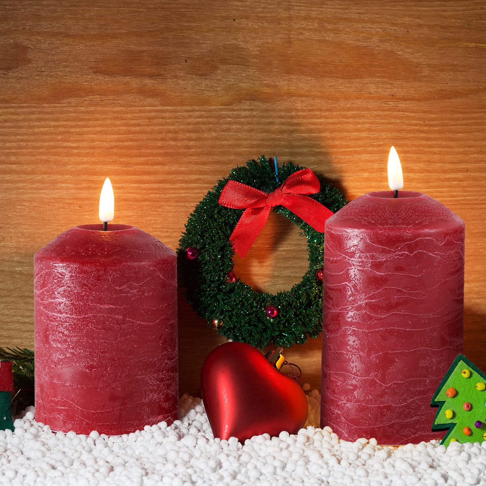 Eywamage Red Flameless Pillar Candles with Remote, Flickering Real Wax LED Battery Candles Set of 3