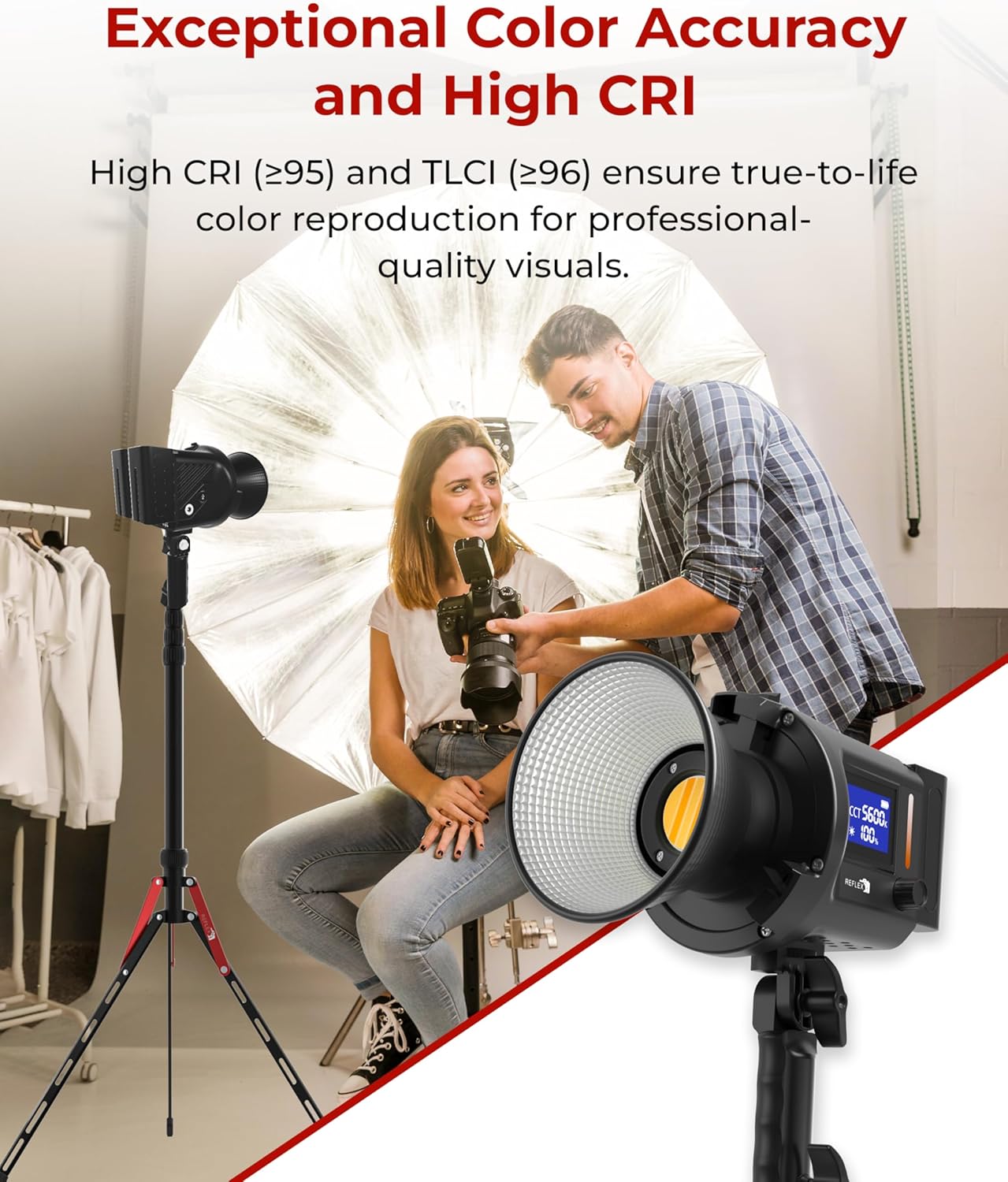 REFLEX CAMERA Professional 80W Handheld LED Photography Light – Portable Studio Video Light, Continuous Lighting for Photography, Handheld LED Spotlight. 3200-5600K 18000lux/1m CRI97 12 Effects + RGB - Image 4