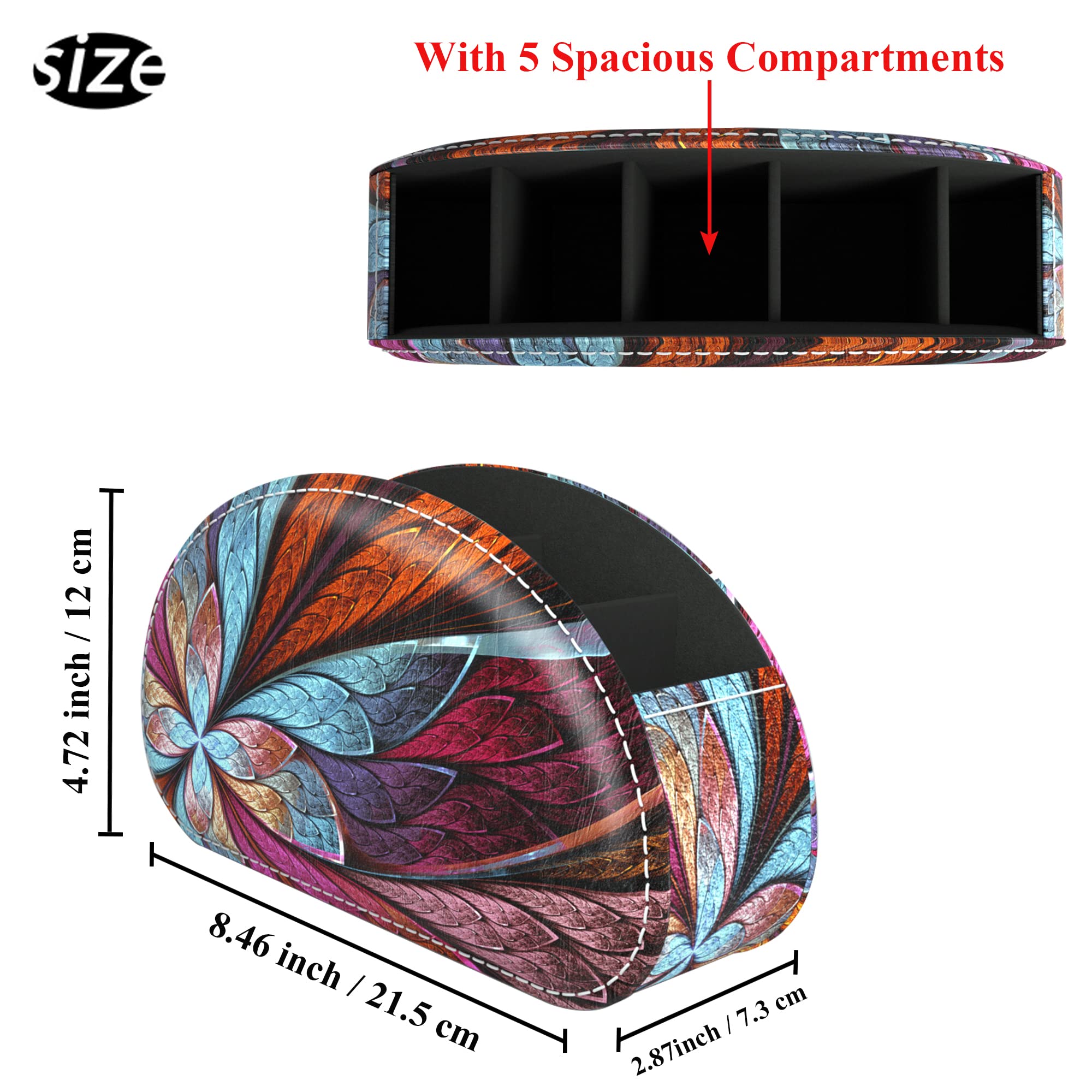 Support de télécommande en cuir PU avec 5 compartimentsen cuir PU,multifonction boîte de rangement pour télécommandes TV,crayons,fournitures de bureau,pinceaux de maquillage(1-Fleurs fractales)