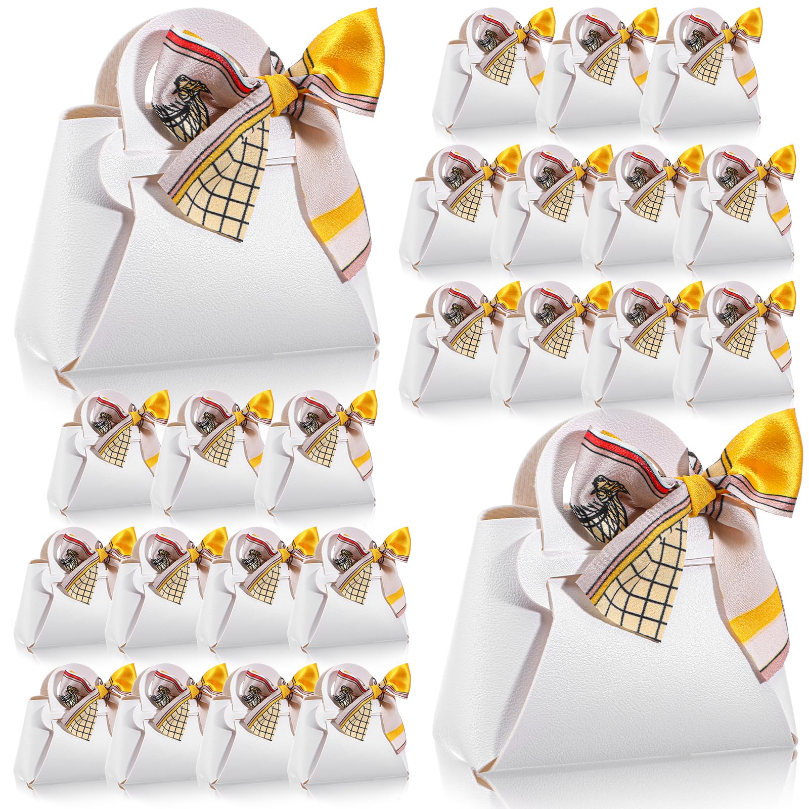 HOFURME Confezione da 24 sacchetti regalo in pelle con nastro in pelle PU, sacchetti regalo per matrimoni, con manico, riutilizzabili, scatole per bomboniere per matrimoni, compleanni, Natale, baby
