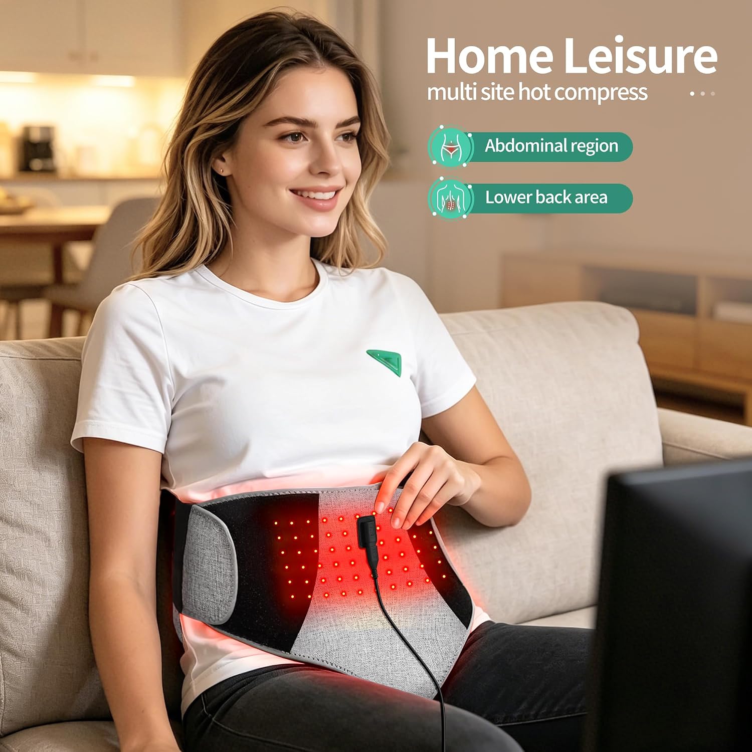 Heating Pad for Period Cramps, Wearable Red Light Vibrating Menstrual Heating Belt, Electric Abdomen Heating Massage Pad for Women, Fast Period Pain & Menstrual Cramp Relief image 4