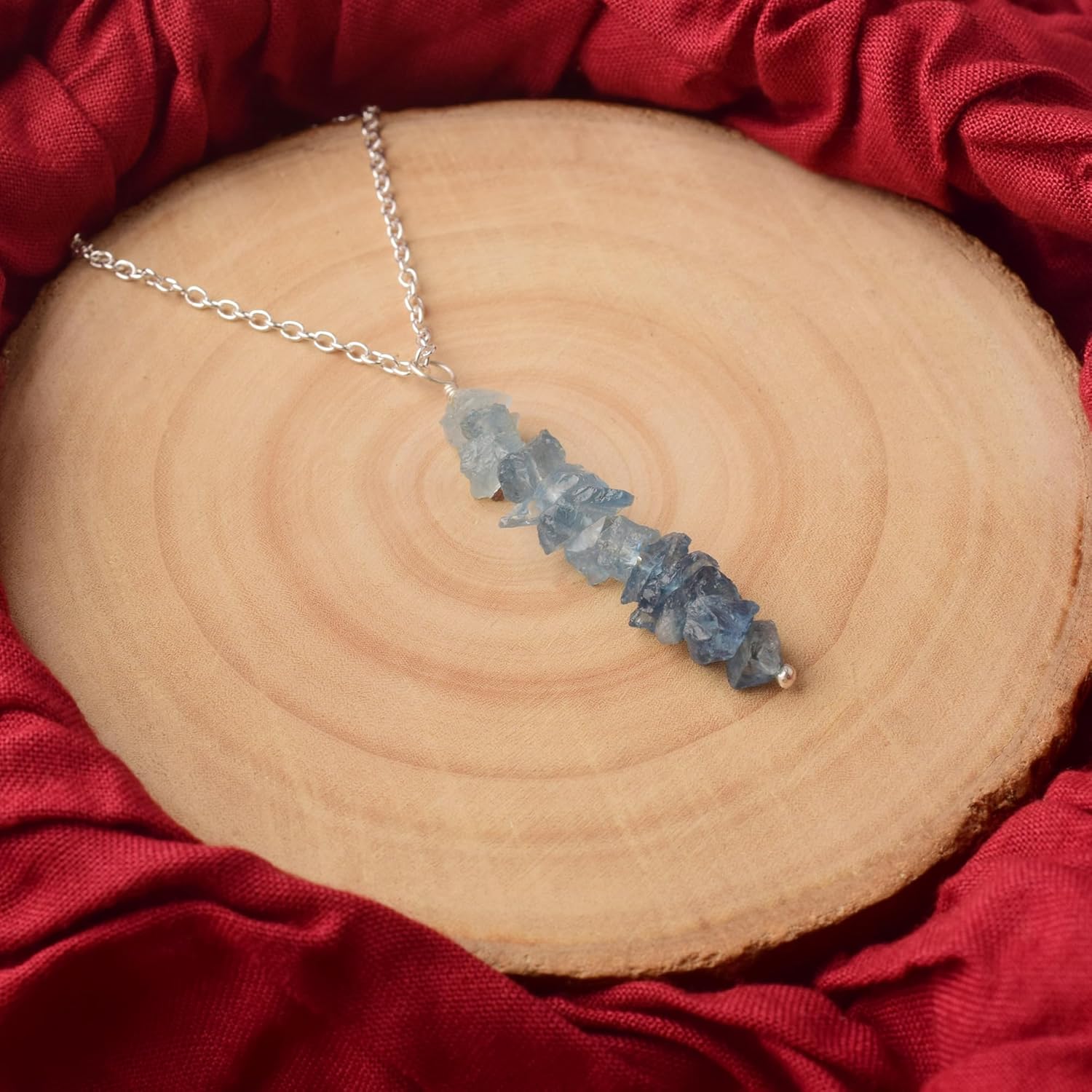 Raw Aquamarine Pendant Necklace – Handmade Natural Aquamarine Chip Crystal Drop on Chain – March Birthstone Jewelry Gift for Women & Girls – Chain 18 inch - Image 3