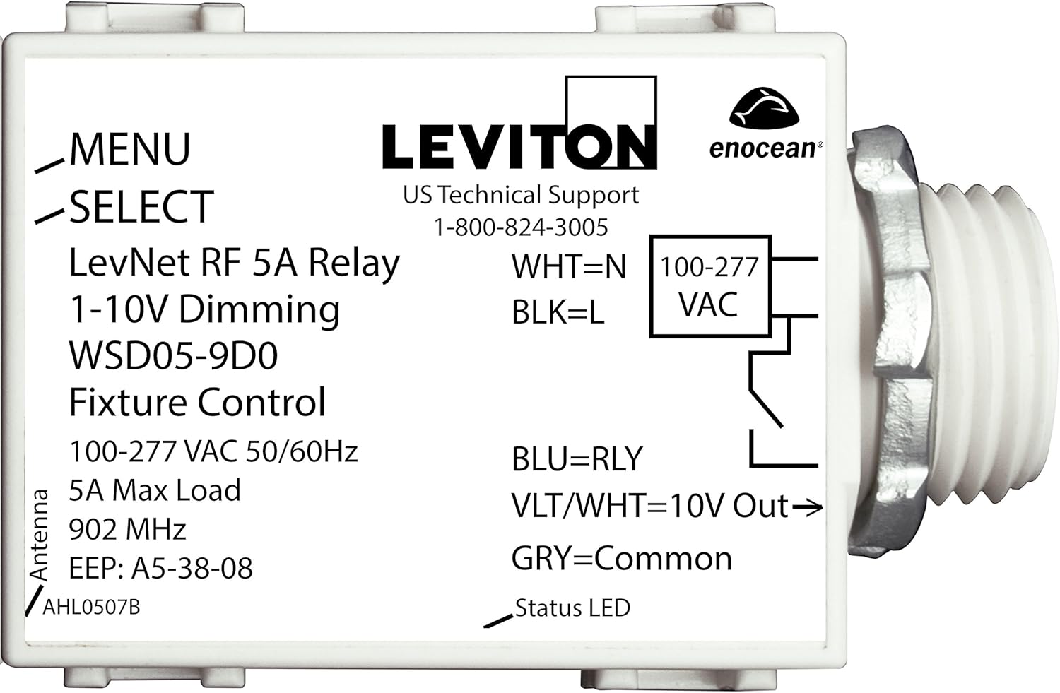 Leviton LevNet RF 902MHz 1-10V Wireless 5A Relay Dimming Fixture Controller in 100-277V, WSD05-9D0