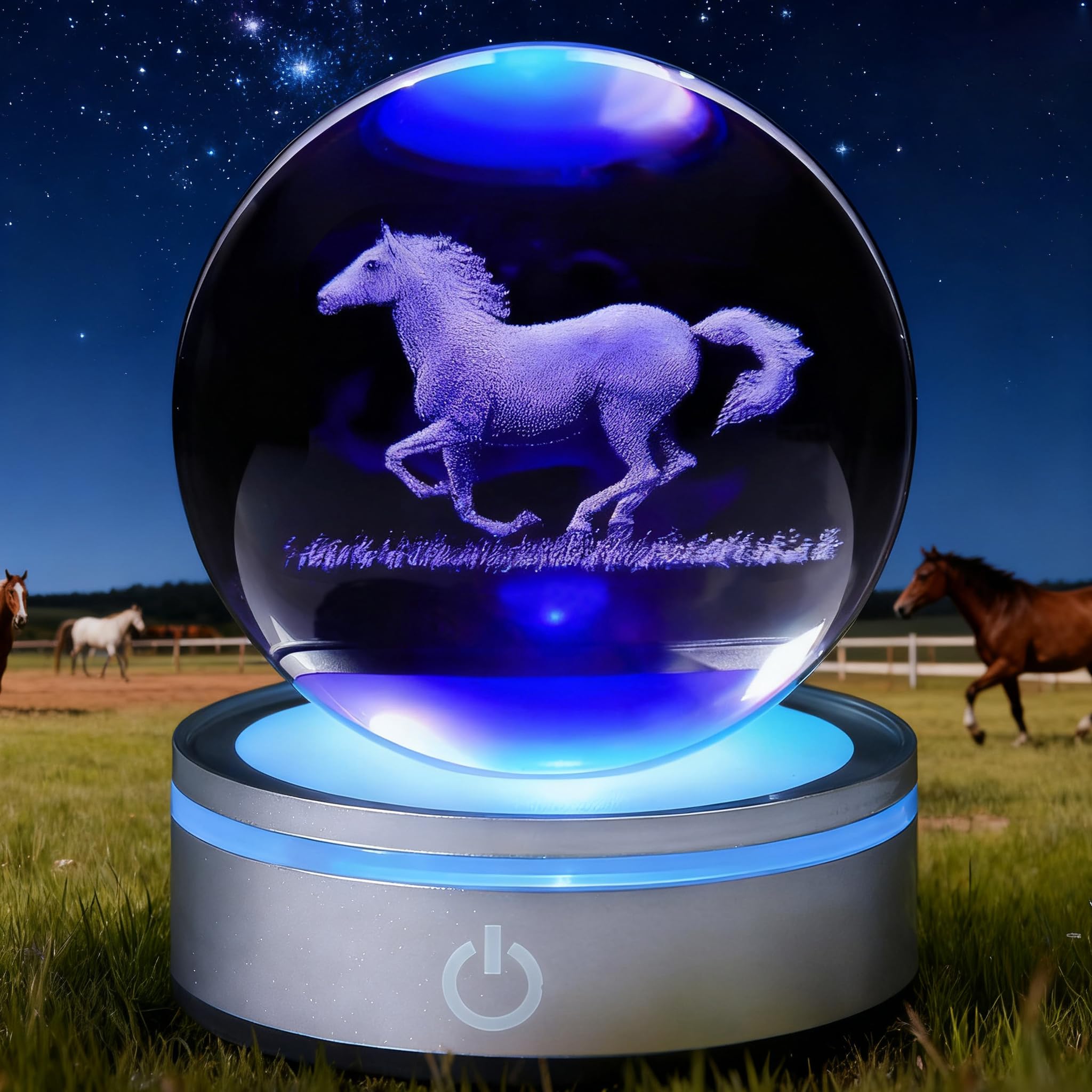 POSSHE Horse Crystal Night Light,Horse Gifts, K9 3.15 Inch (80mm) Crystal Ball Night Light with 16 Colors Remote Upgraded Lamp for Birthday Xmas Cool Figurines Gifts for Room Decor Boys Girls