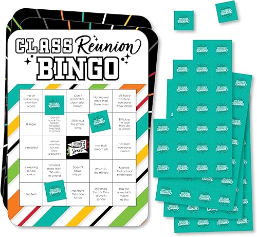 Big Dot of Happiness Still Got Class - Tarjetas y marcadores de bingo con forma de fiesta de reunión de secundaria - Juego de 18