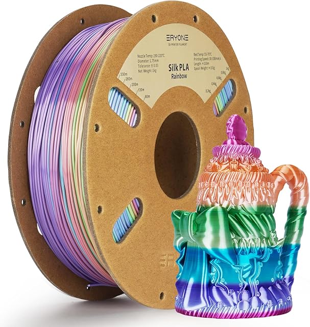 ERYONE Silk Rainobw filament PLA 1,75 mm, do drukarki 3D, jedwabny filament PLA, +/- 0,03 mm, 1 kg / szpulka, Candy Rainbow