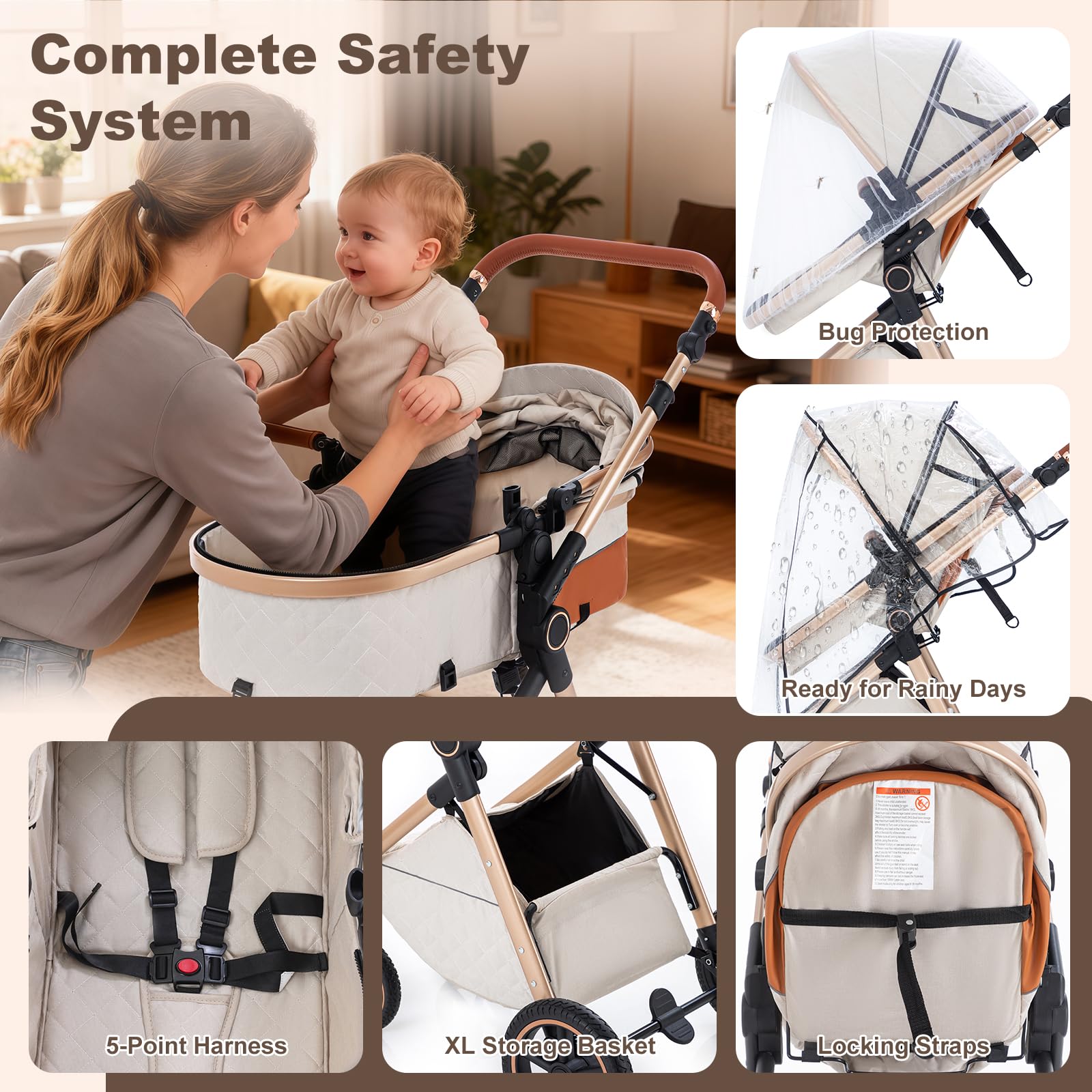 Zkiprm 3-in-1 Kinderwagen Reisesystem mit Autositz | Faltbarer Kinderwagenset | Höhenverstellbarer Griff | inkl. Regenschutz, Fußsack, kühlende Einlage, Getränkehalter & mehr | für 0 bis 3