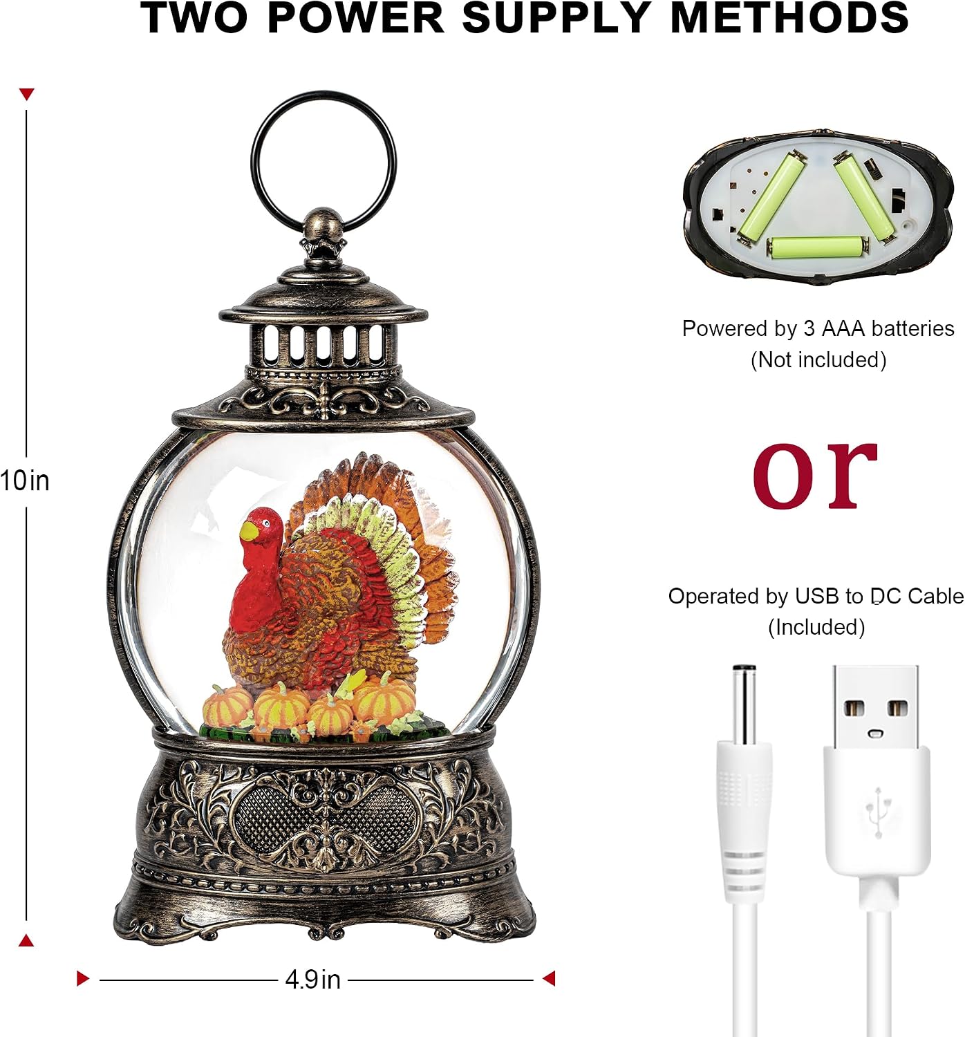 Fall Snow Globe Lantern - Thanksgiving Glittering Lighted Water Lantern, Fall Decorations Autumn Harvest Day Gifts, Home Halloween Christmas Decor (Turkey in Pumpkin)