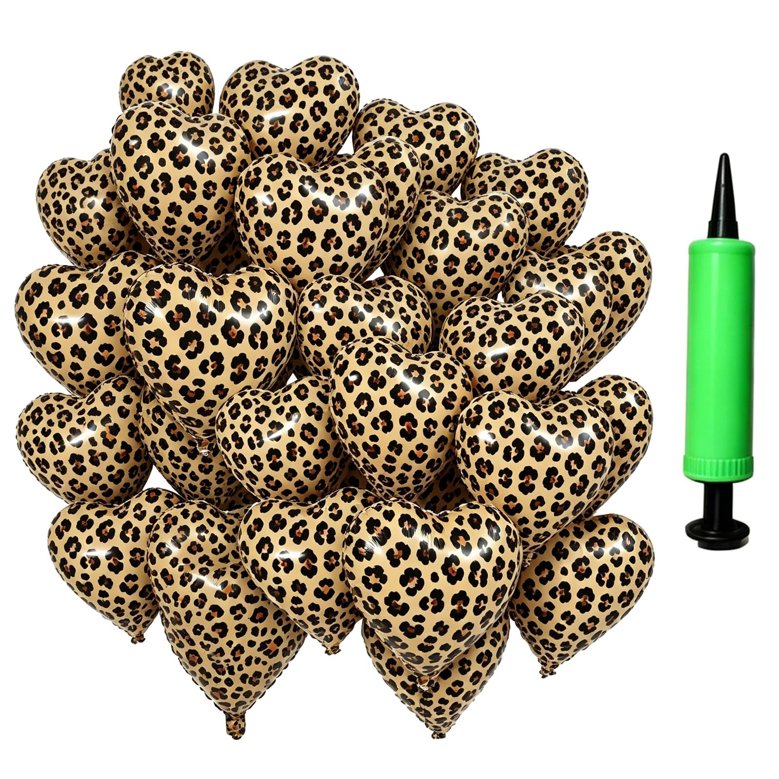 Leopard Print Heart Balloons, 20 Pack Foil Balloons with Pump