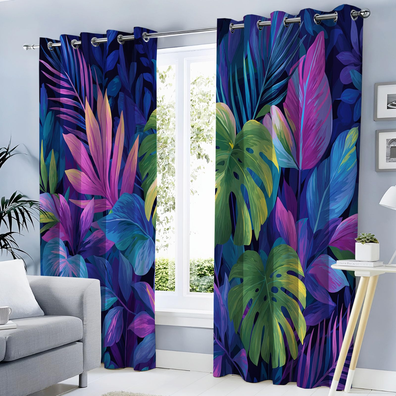 Rideau occultant tropical violet 140x240cm lot de 2 pour fenêtres de salon